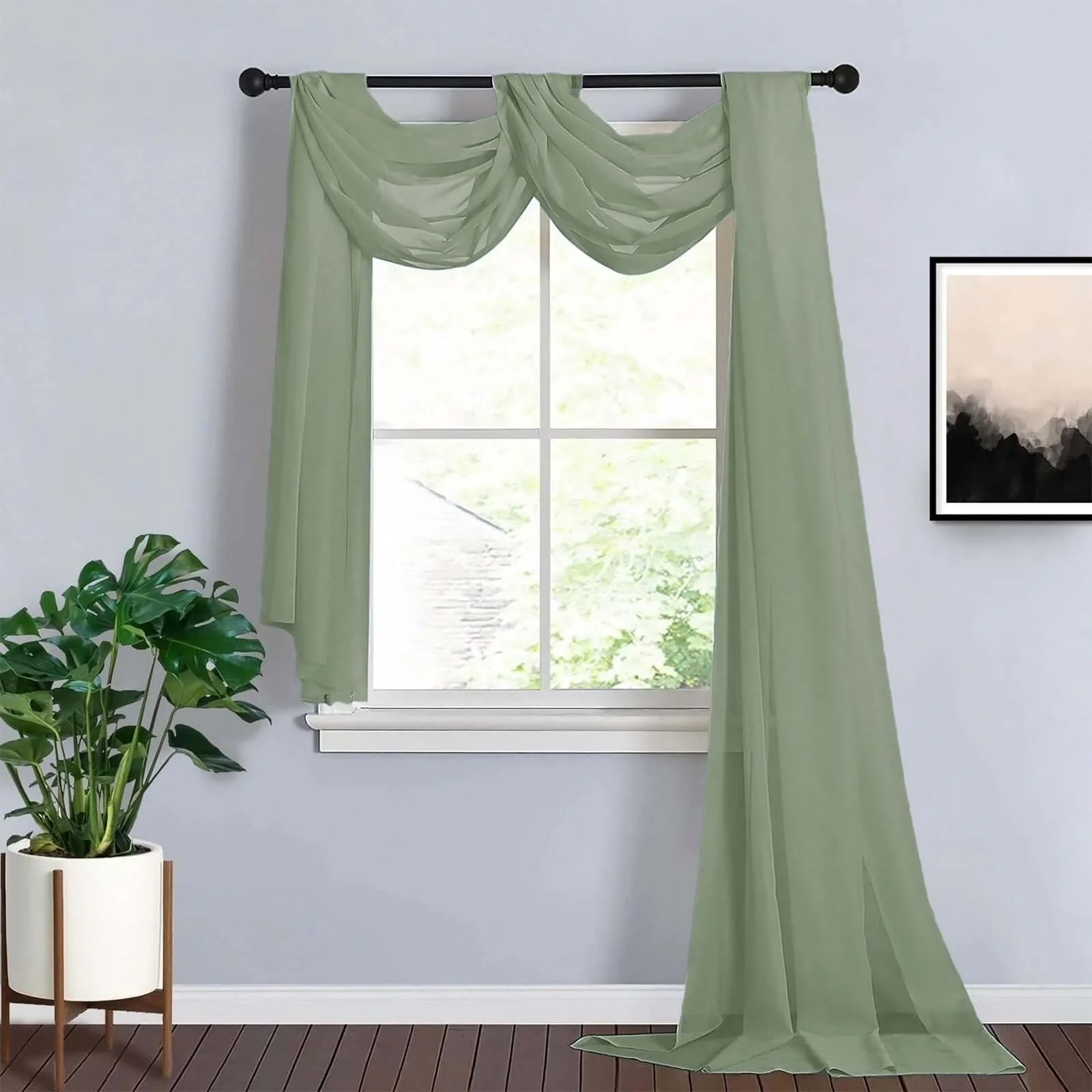Dusty Sage Green Sheer Organza Wedding Arch Draping Fabric, Long Curtain Backdrop Window Scarf Valance 18ft - Image 2
