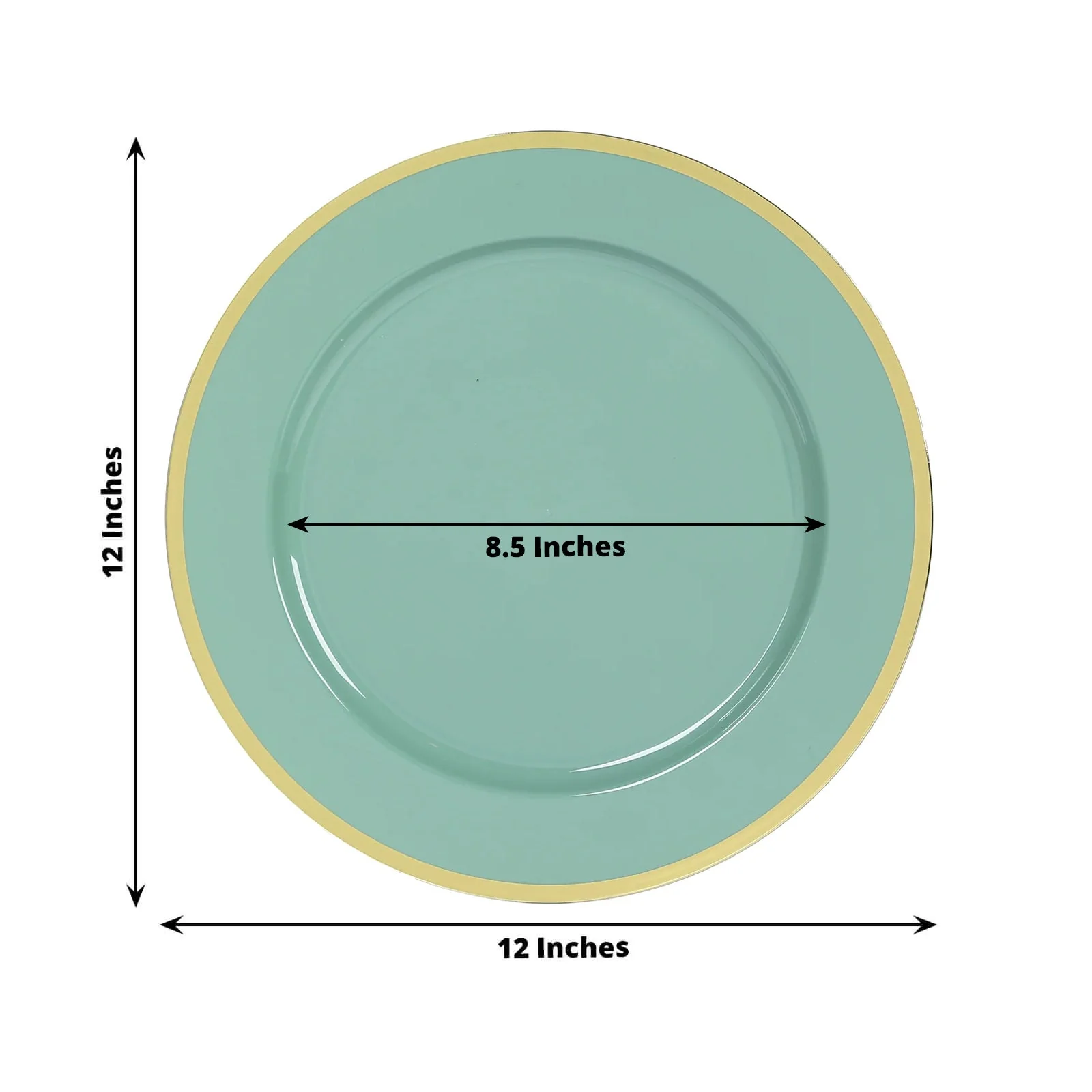10-Pack Economy Plastic Charger Plates 12" Round Dusty Sage Green with Wide Gold Rim - Dinner Party Serving Plates - Image 2