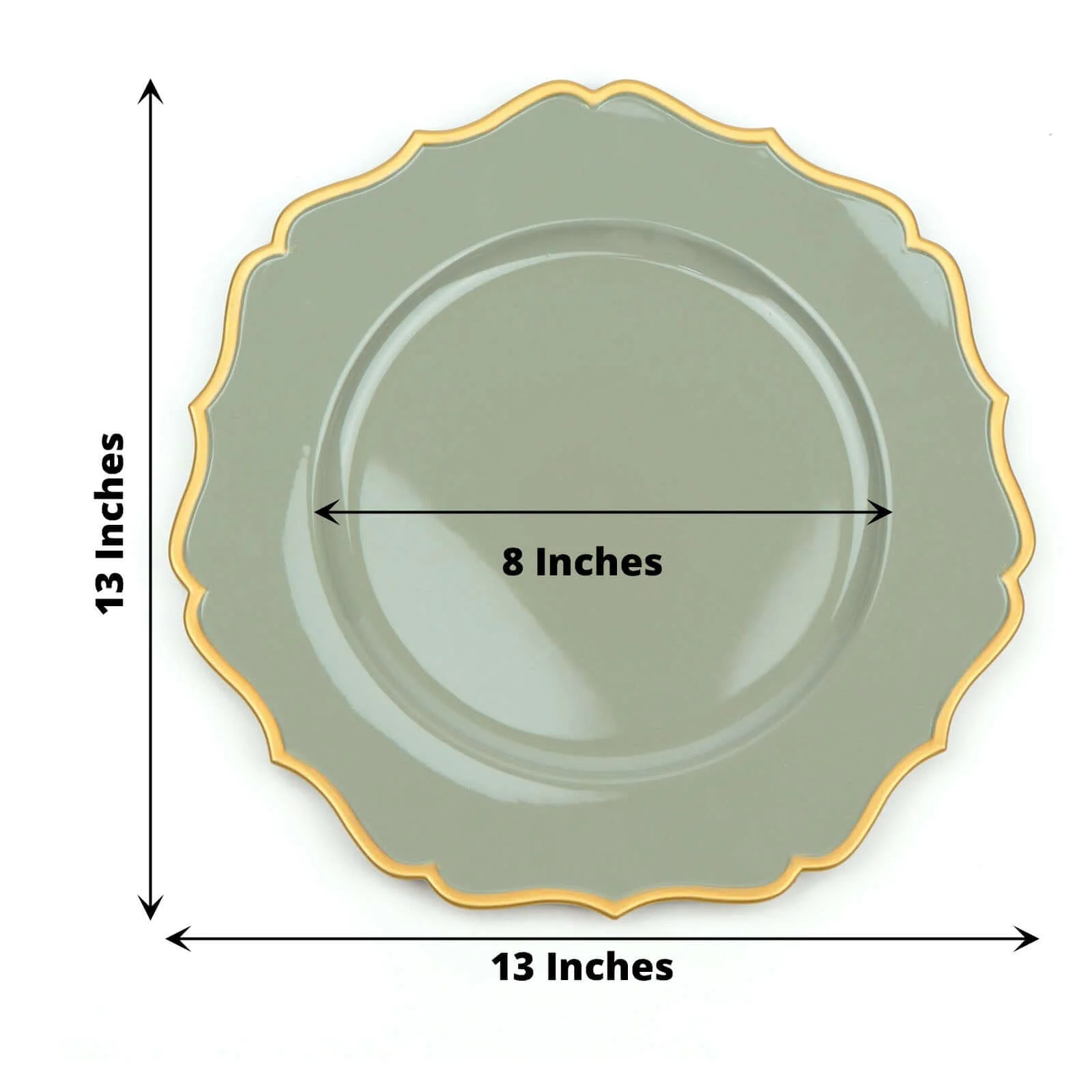 6-Pack Acrylic Charger Plates 13" Round Dusty Sage Green with Gold Scalloped Rim - Dinner Plastic Charger Tableware - Image 3