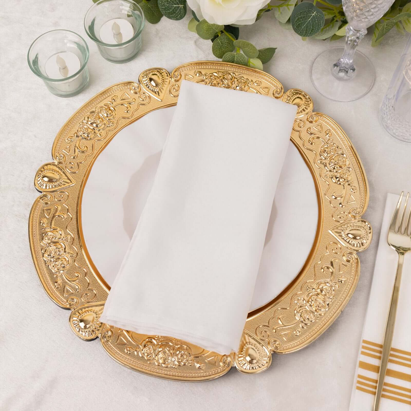 6-Pack Acrylic Charger Plates 13" Round Gold Floral Embossed with Scalloped Rim - Plastic Decorative Charger Tableware - Image 7