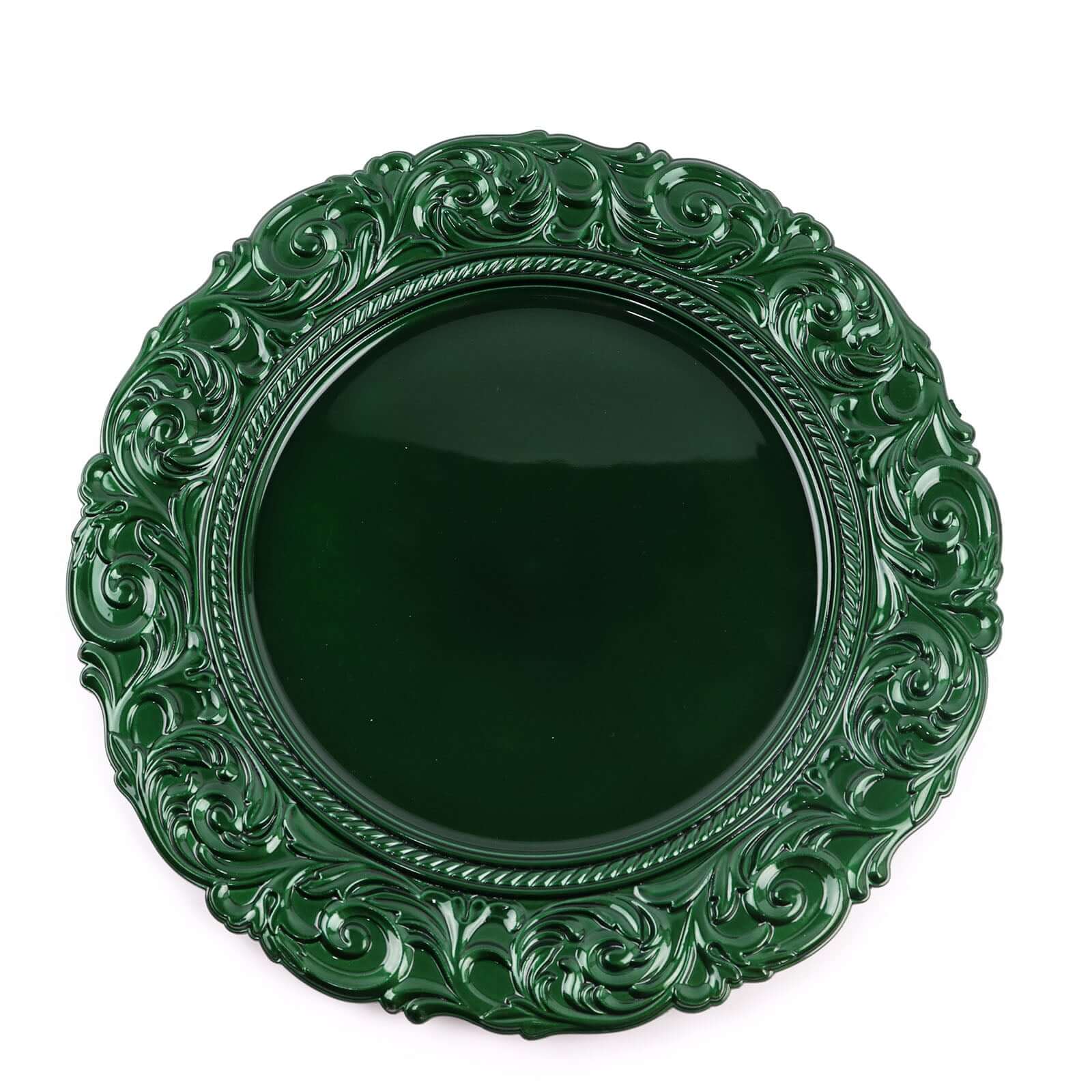 6-Pack Acrylic Charger Plates 14" Round Hunter Emerald Green with Engraved Baroque Rim - Vintage Disposable Decorative Chargers - Image 7