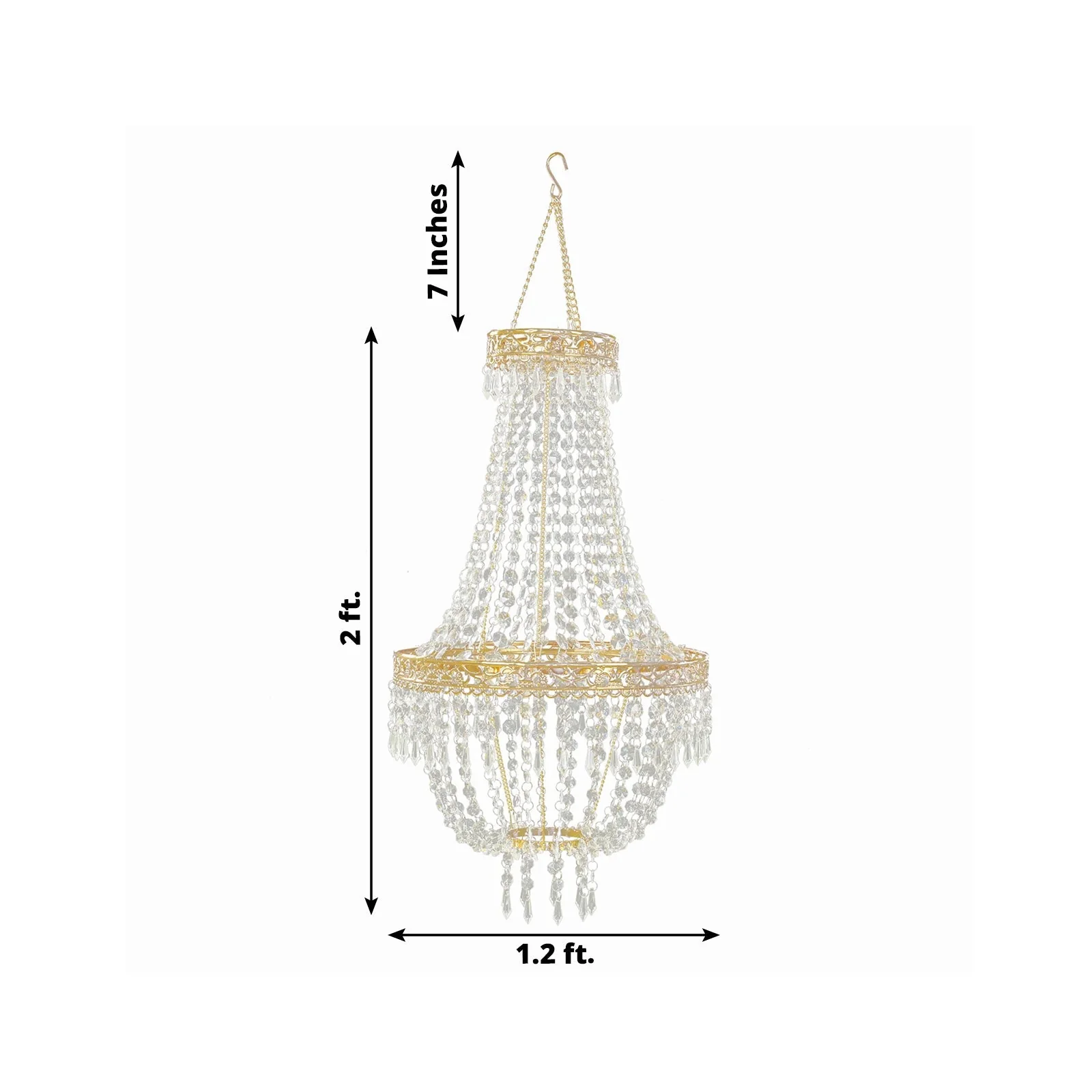 Empire Style Beaded Crystal Chandelier with Gold Ornate Metal Frame, Adjustable Hanging Farmhouse Pendant Ceiling Lighting - 2ft - Image 3