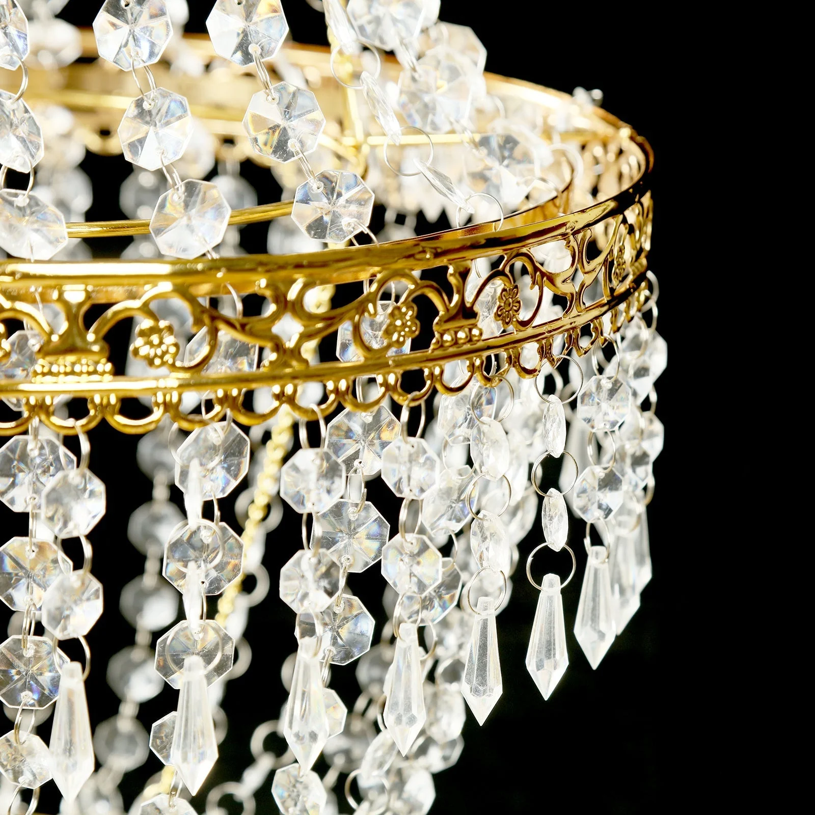 Empire Style Beaded Crystal Chandelier with Gold Ornate Metal Frame, Adjustable Hanging Farmhouse Pendant Ceiling Lighting - 2ft - Image 7