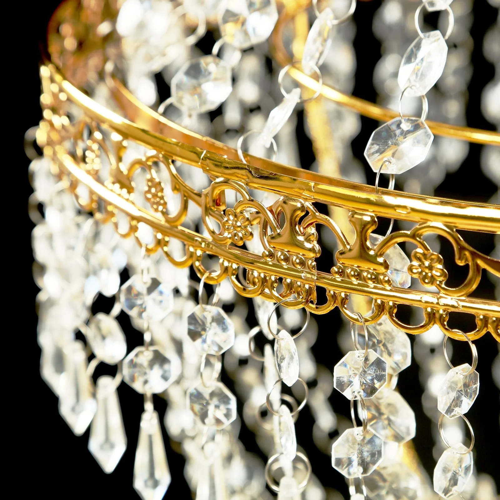 Empire Style Beaded Crystal Chandelier with Gold Ornate Metal Frame, Adjustable Hanging Farmhouse Pendant Ceiling Lighting - 2ft - Image 9