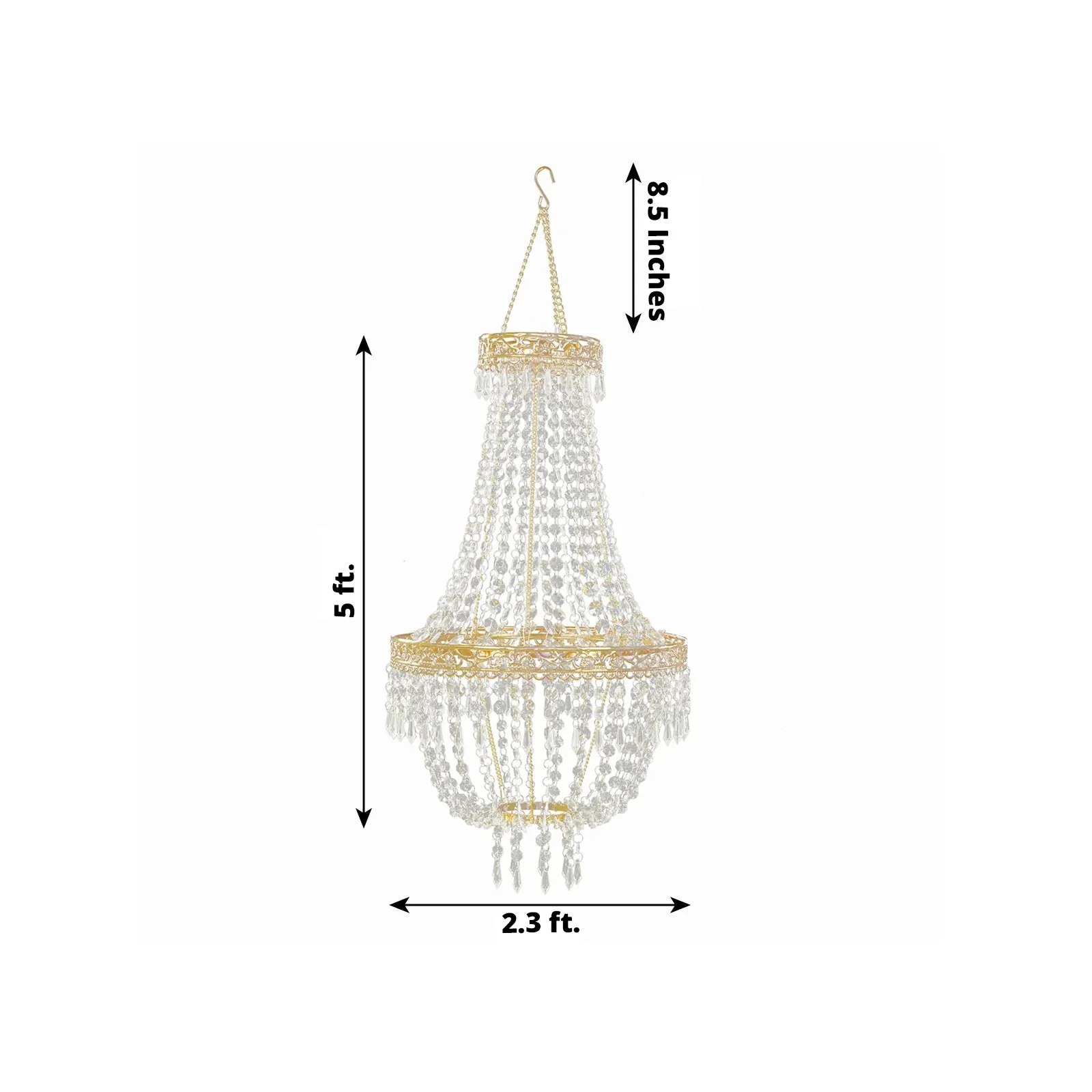 Empire Style Beaded Crystal Chandelier with Gold Ornate Metal Frame, Adjustable Hanging Farmhouse Pendant Ceiling Lighting - 5ft - Image 3