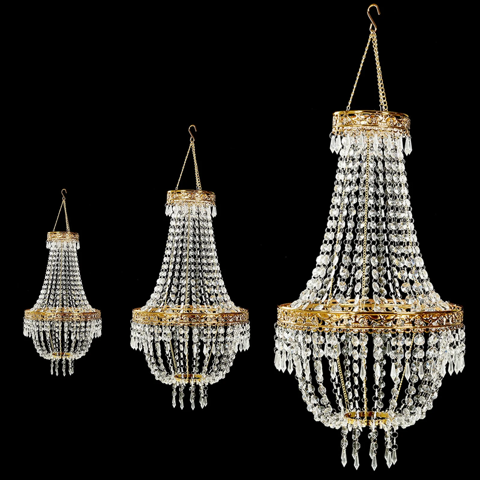 Empire Style Beaded Crystal Chandelier with Gold Ornate Metal Frame, Adjustable Hanging Farmhouse Pendant Ceiling Lighting - 5ft - Image 9