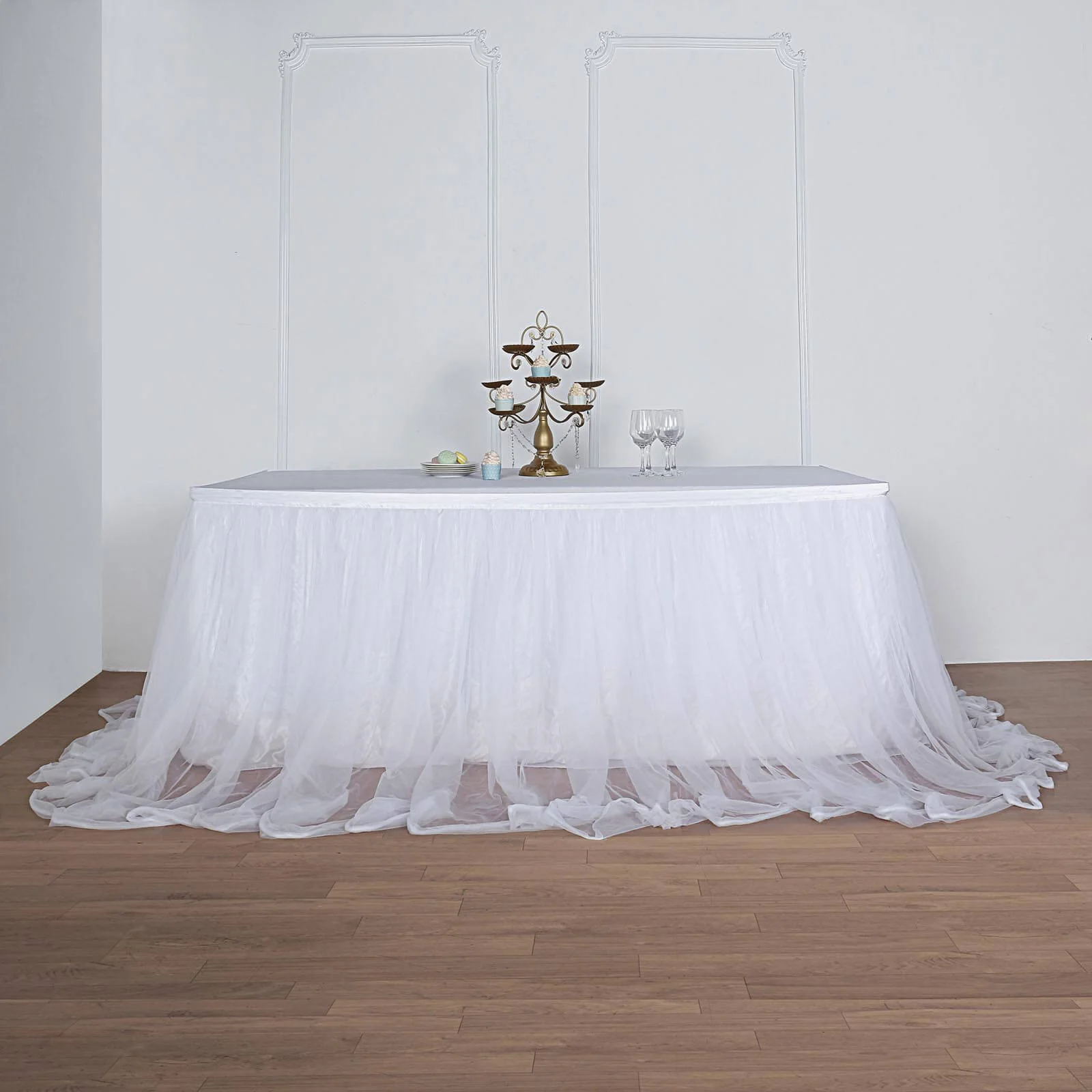 Extra Long Tulle Table Skirt 14ft White with Satin Edge for Baby Showers & Events Table Cover