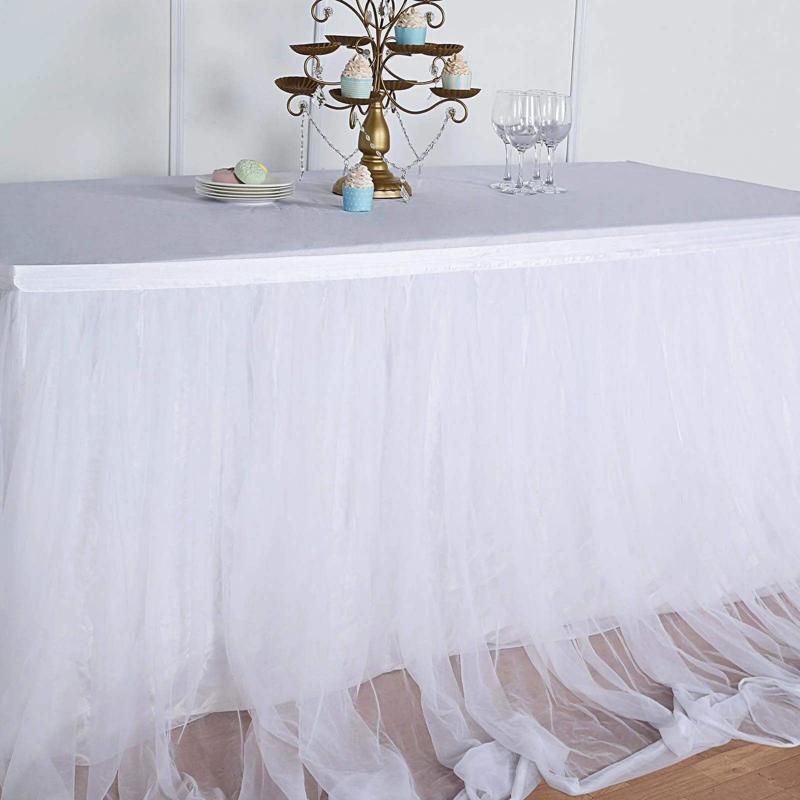 Extra Long Tulle Table Skirt 14ft White with Satin Edge for Baby Showers & Events Table Cover - Image 10