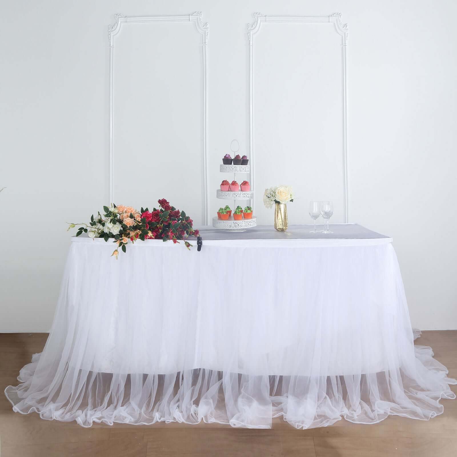 Extra Long Tulle Table Skirt 14ft White with Satin Edge for Baby Showers & Events Table Cover - Image 14