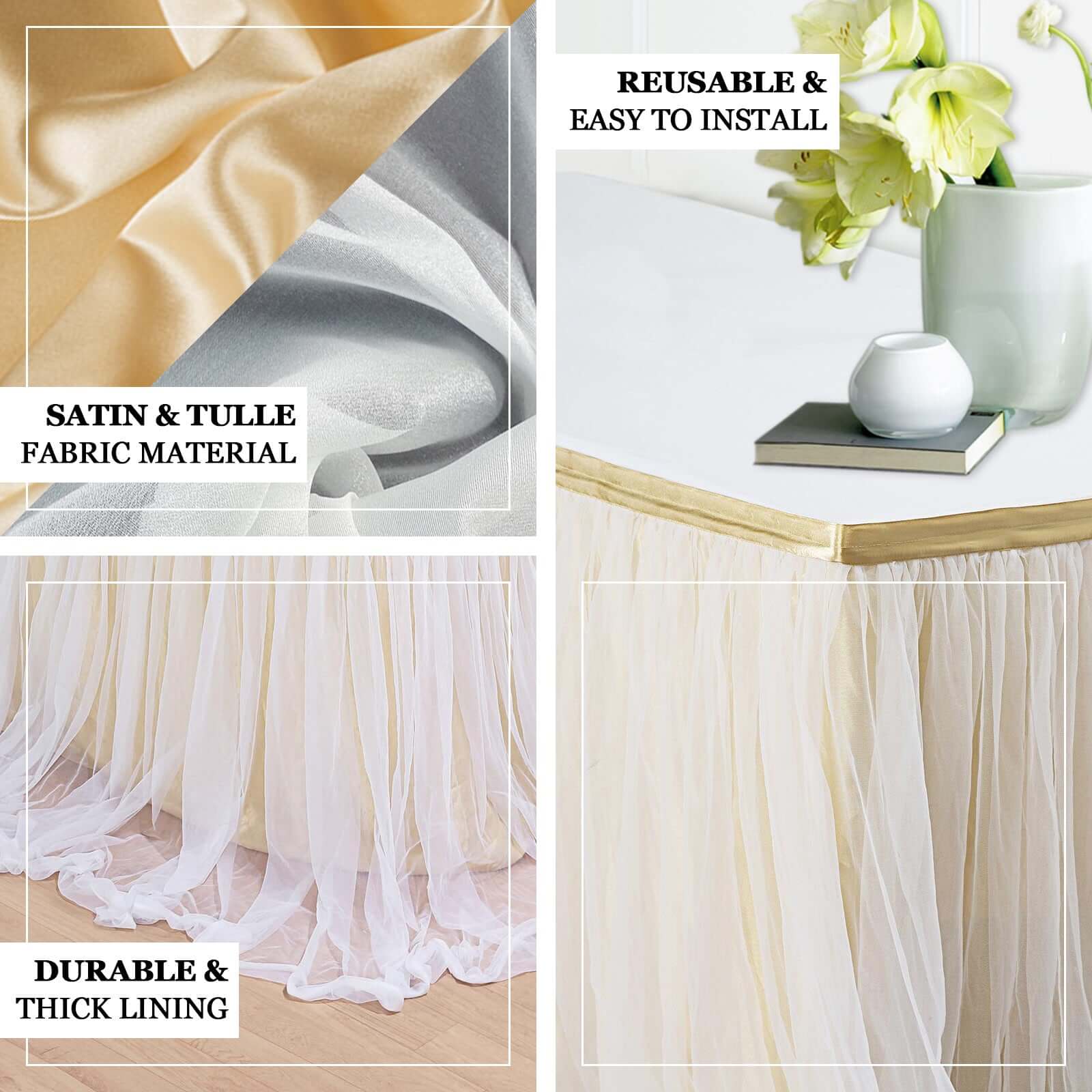Extra Long Tulle Table Skirt 14ft White with Satin Edge for Baby Showers & Events Table Cover - Image 3
