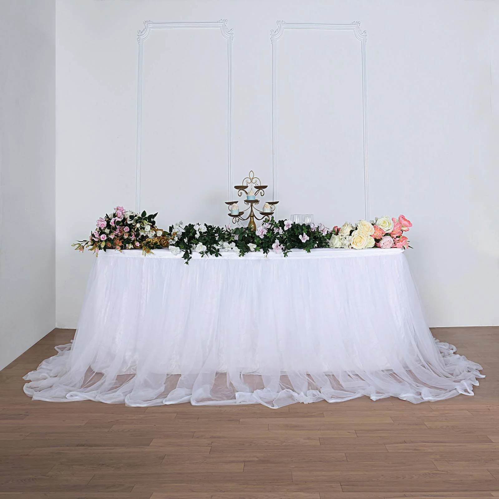 Extra Long Tulle Table Skirt 14ft White with Satin Edge for Baby Showers & Events Table Cover - Image 6