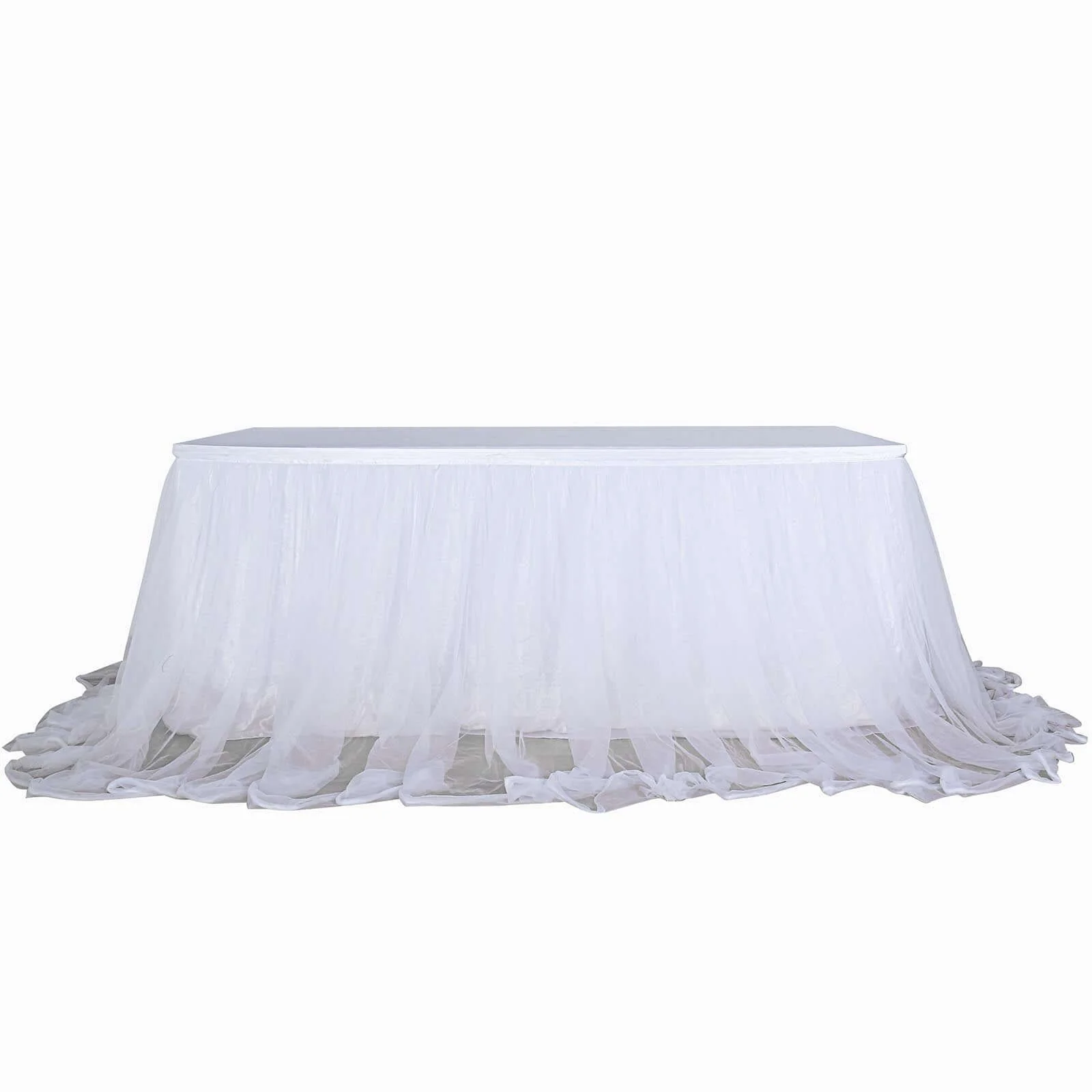 Extra Long Tulle Table Skirt 14ft White with Satin Edge for Baby Showers & Events Table Cover - Image 7