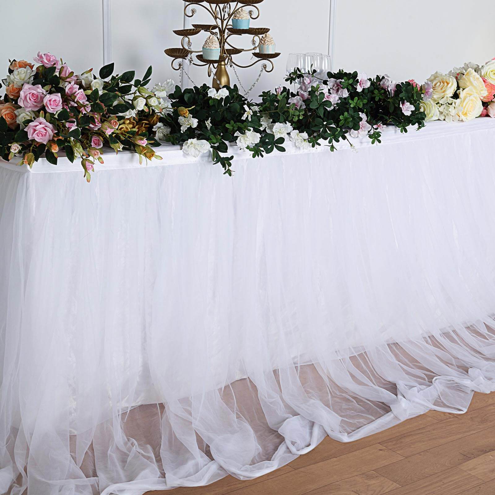 Extra Long Tulle Table Skirt 14ft White with Satin Edge for Baby Showers & Events Table Cover - Image 8
