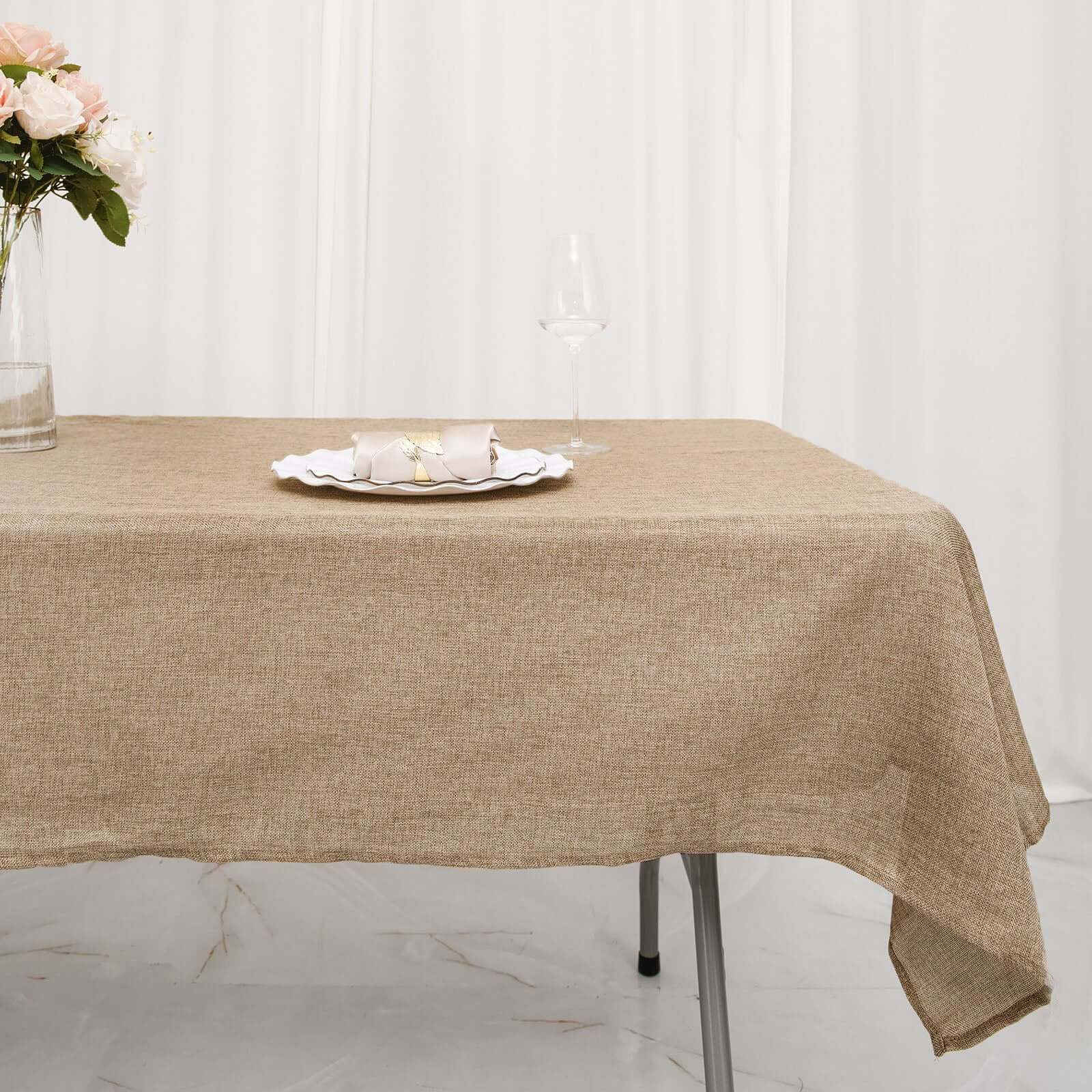 Faux Burlap Jute Rectangle Tablecloth 54"x96" Natural - Rustic Table Linen for Events - Image 4