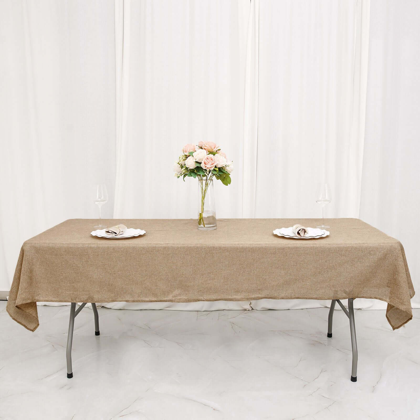Faux Burlap Jute Rectangle Tablecloth 54"x96" Natural - Rustic Table Linen for Events - Image 5
