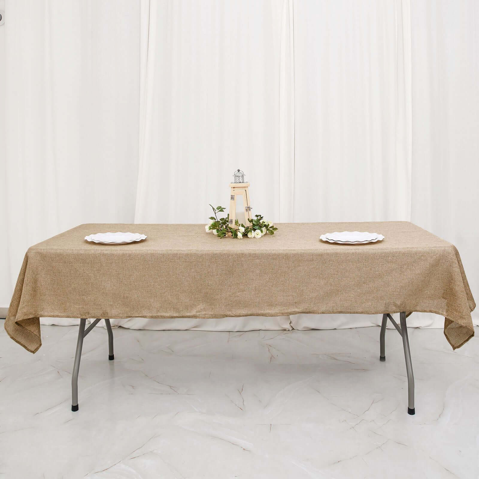 Faux Burlap Jute Rectangle Tablecloth 54"x96" Natural - Rustic Table Linen for Events - Image 6