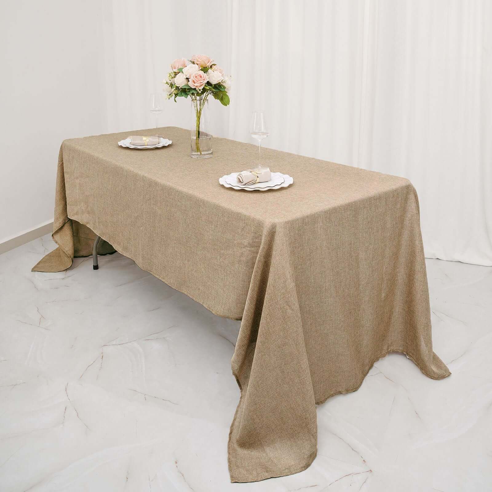 Faux Burlap Jute Rectangle Tablecloth 60"x102" Natural - Rustic Table Linen for Events - Image 2