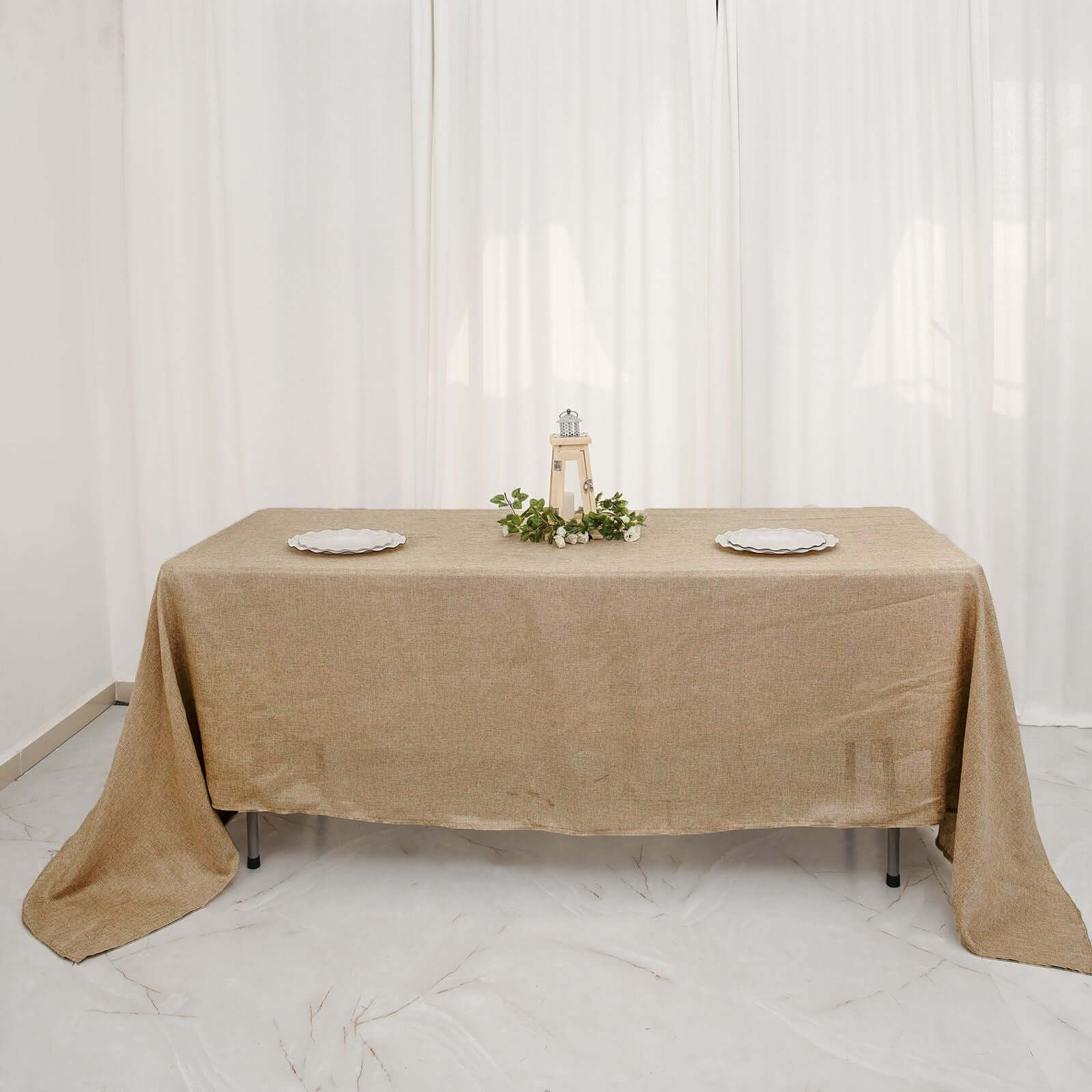 Faux Burlap Jute Rectangle Tablecloth 60"x102" Natural - Rustic Table Linen for Events - Image 5