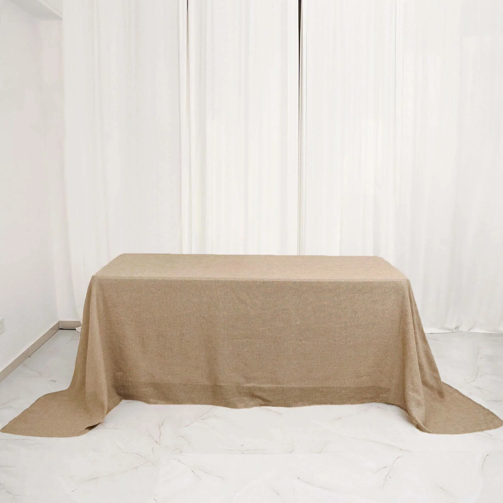 Faux Burlap Jute Rectangle Tablecloth 90"x132" Natural - Rustic Seamless Table Linen for Events