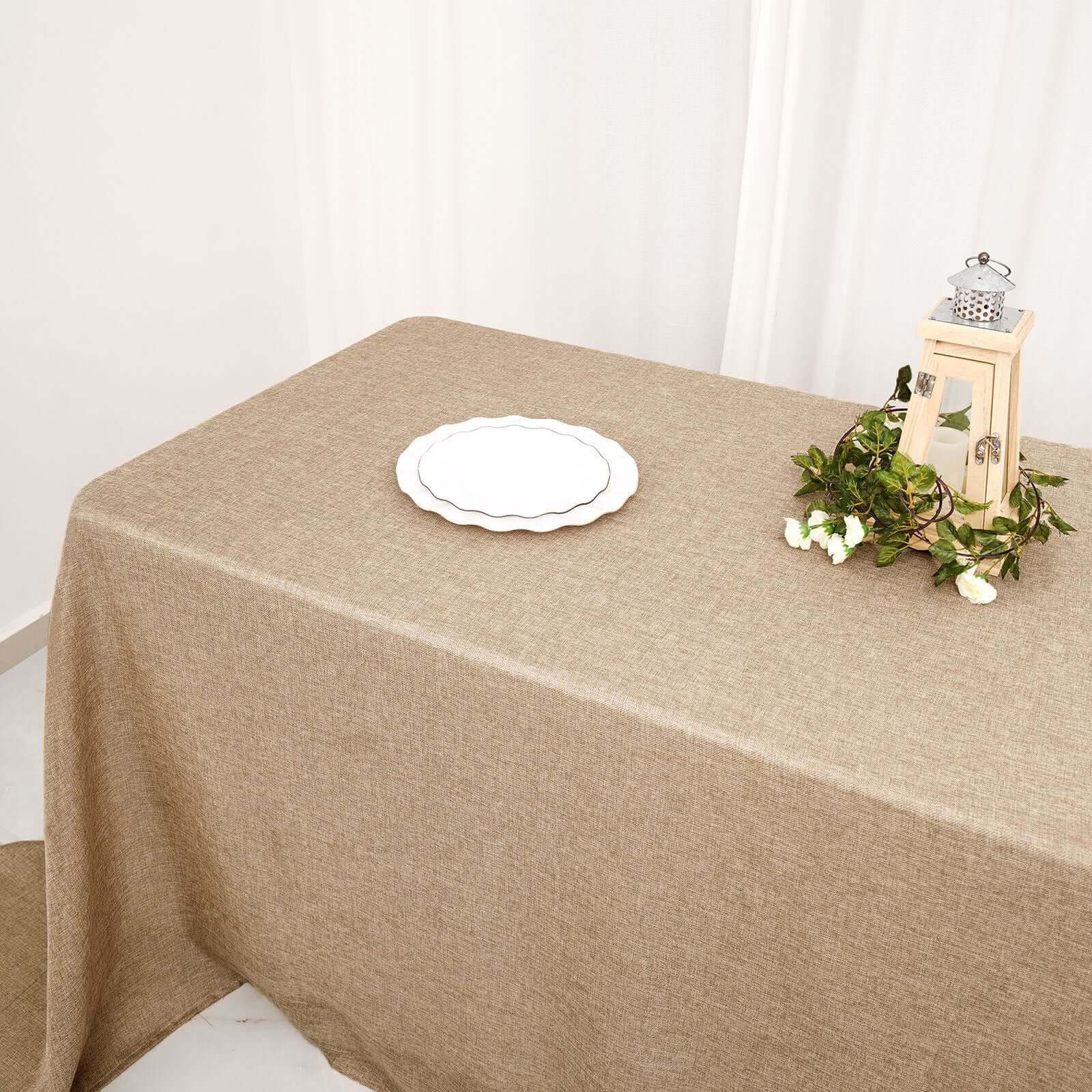 Faux Burlap Jute Rectangle Tablecloth 90"x132" Natural - Rustic Seamless Table Linen for Events - Image 7