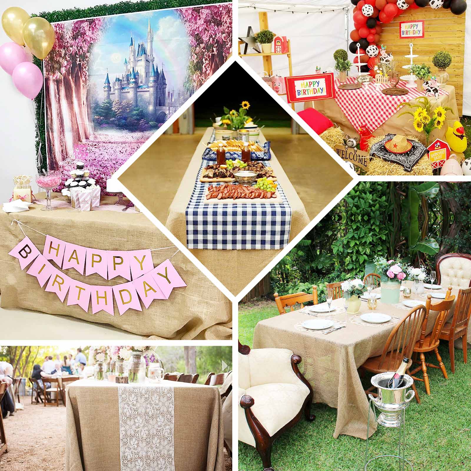 Faux Burlap Jute Rectangle Tablecloth 90"x156" Natural - Rustic Seamless Table Linen for Events - Image 4