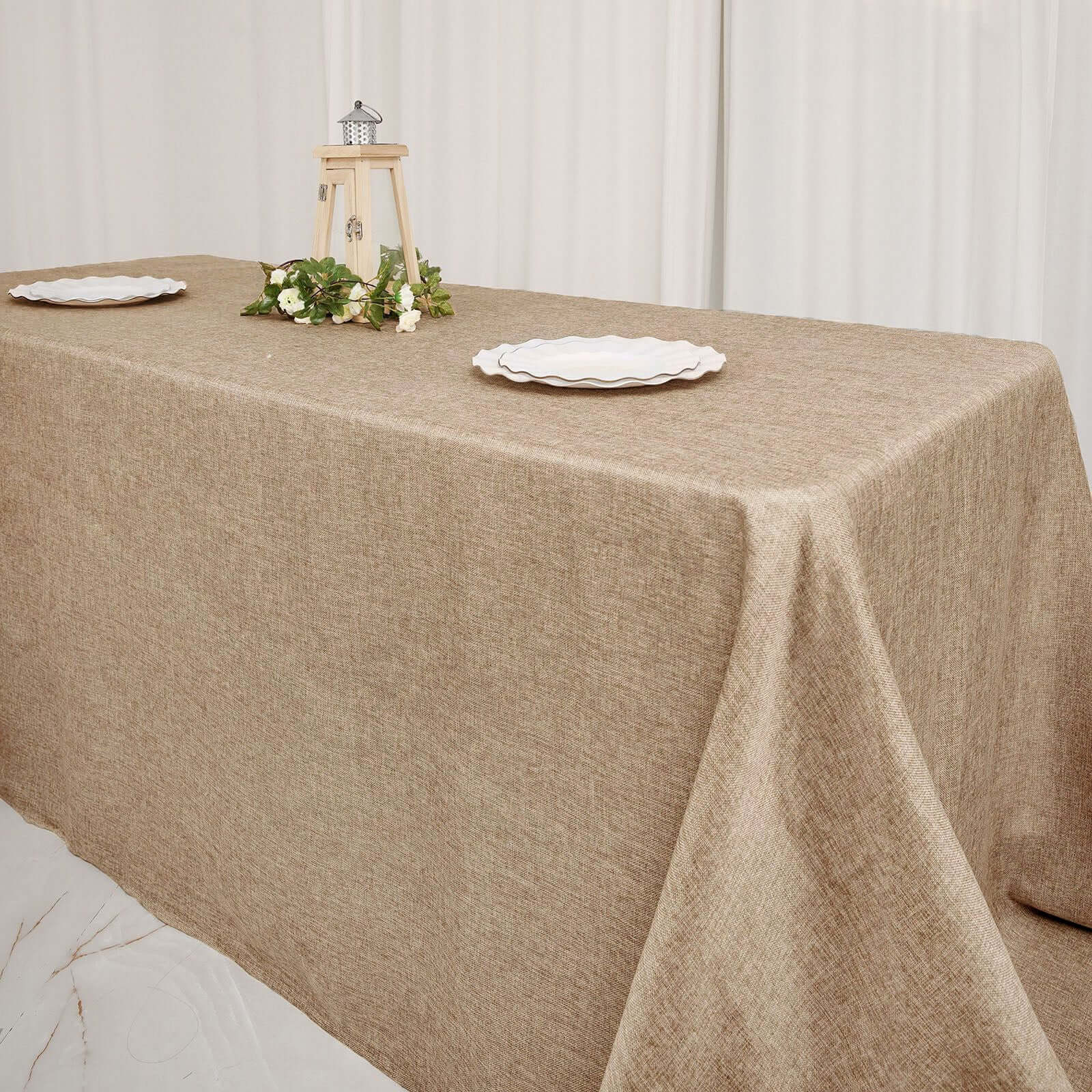 Faux Burlap Jute Rectangle Tablecloth 90"x156" Natural - Rustic Seamless Table Linen for Events - Image 7