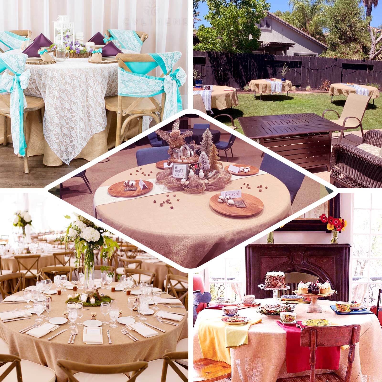 Faux Burlap Jute Round Tablecloth 120" Natural - Rustic Seamless Table Linen for Events - Image 4