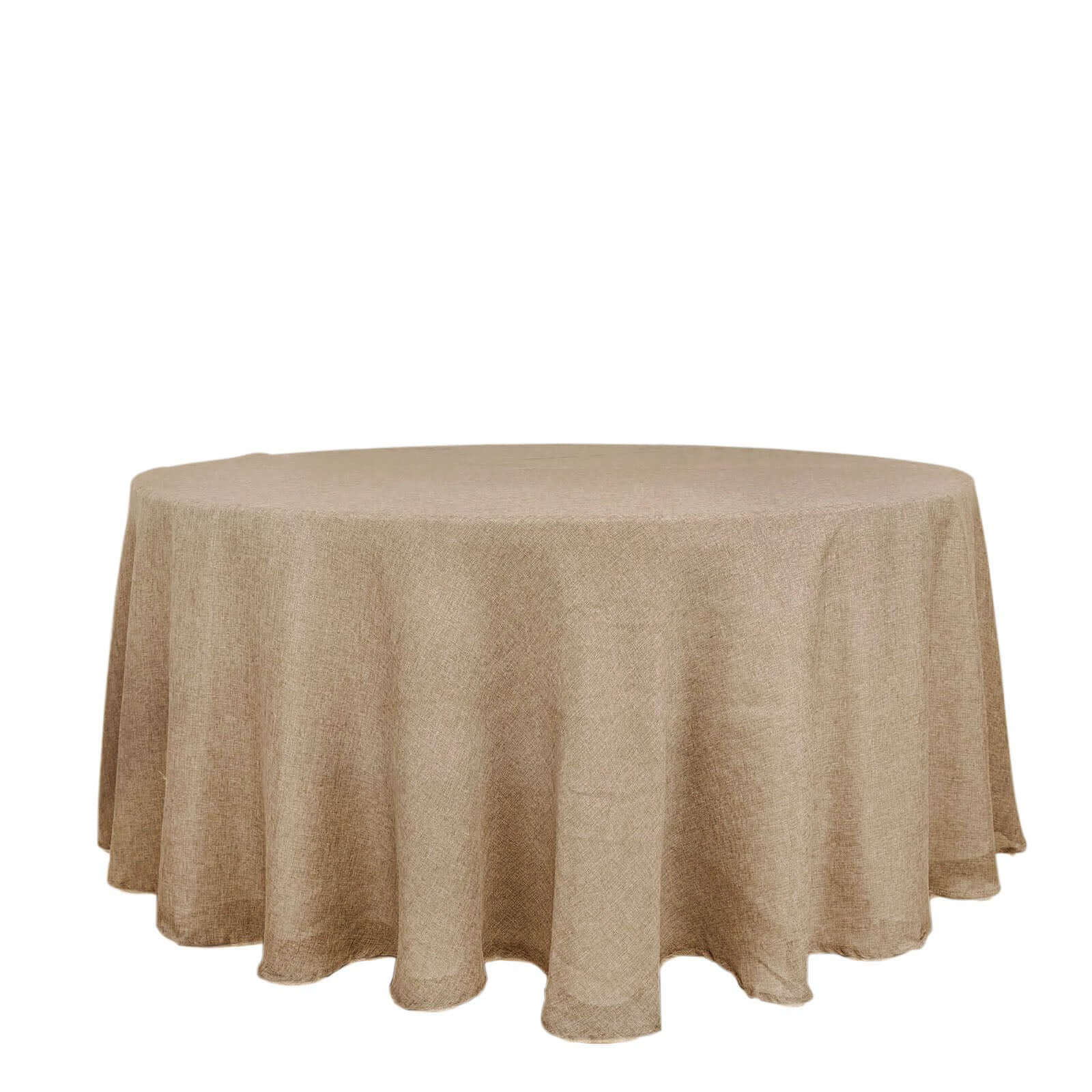 Faux Burlap Jute Round Tablecloth 120" Natural - Rustic Seamless Table Linen for Events - Image 6