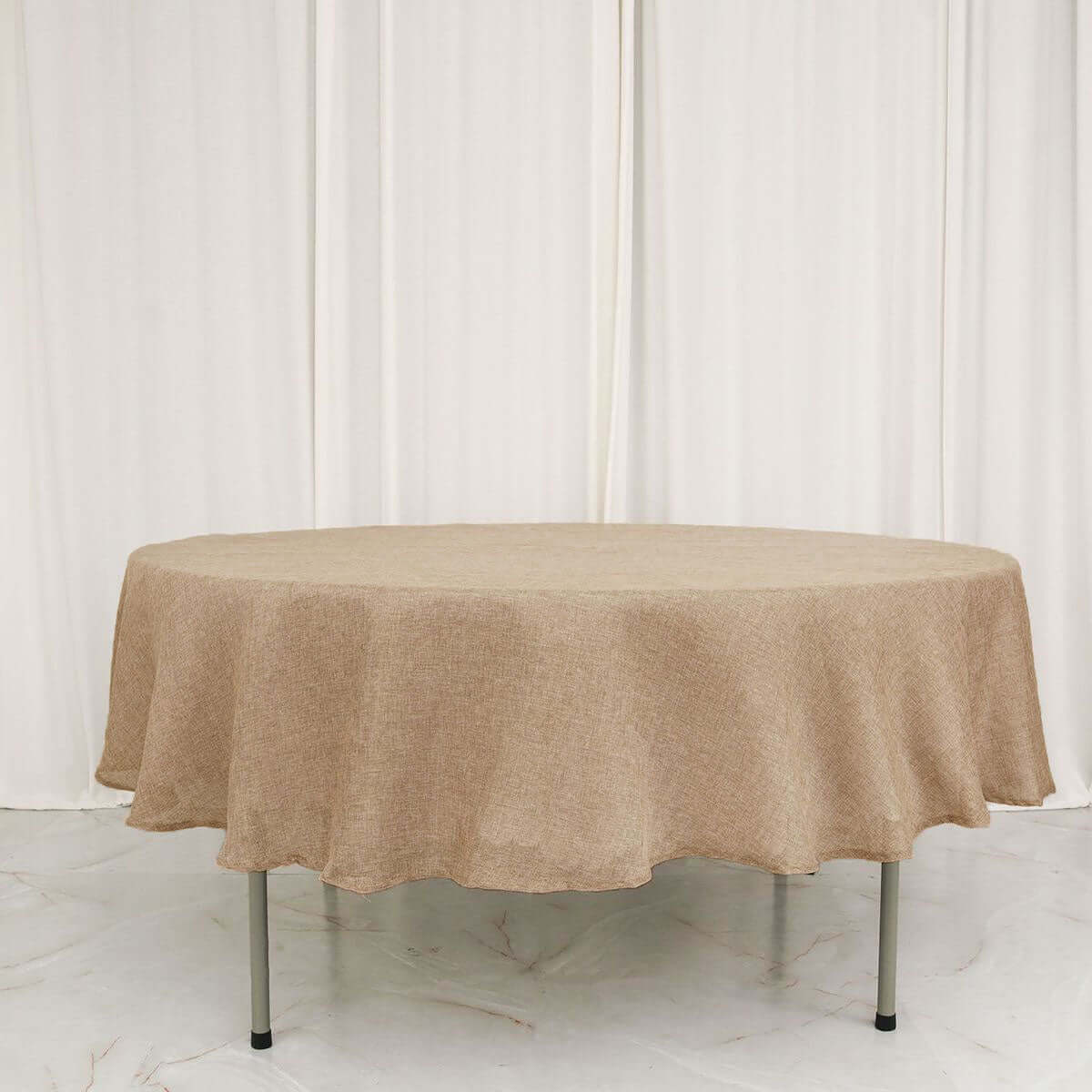 Faux Burlap Jute Round Tablecloth 90" Natural - Rustic Table Linen for Events