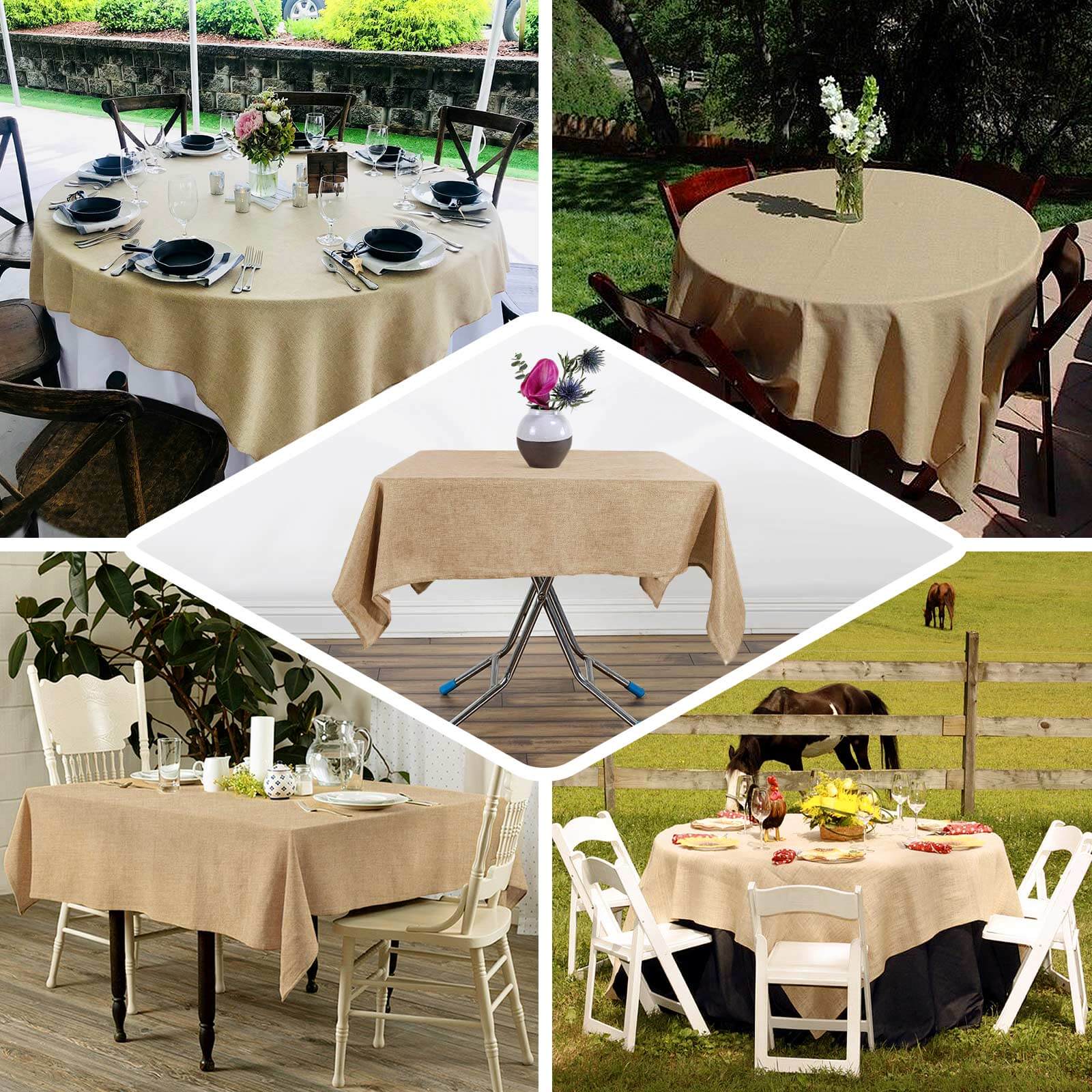 Faux Burlap Jute Square Table Overlay 54"x54" Natural - Rustic Table Topper for Events - Image 4