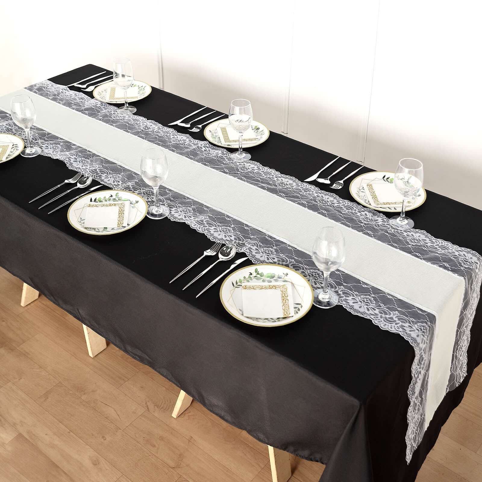 Faux Burlap Jute Table Runner 16"x108" Ivory With White Lace Edging - Rustic Farmhouse Tabletop Decor - Image 4