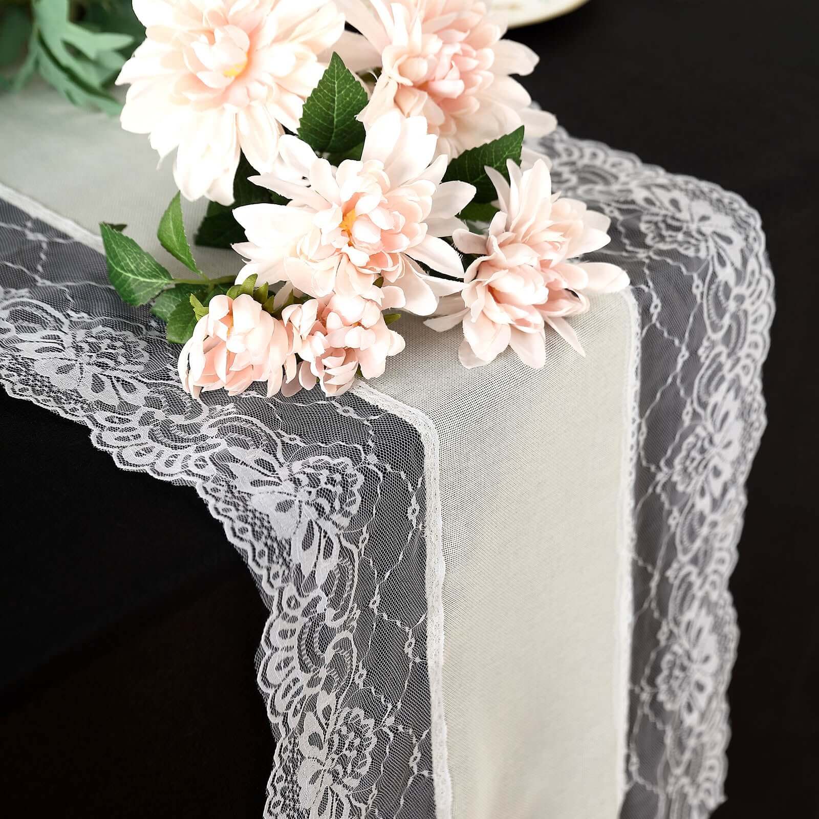 Faux Burlap Jute Table Runner 16"x108" Ivory With White Lace Edging - Rustic Farmhouse Tabletop Decor - Image 8