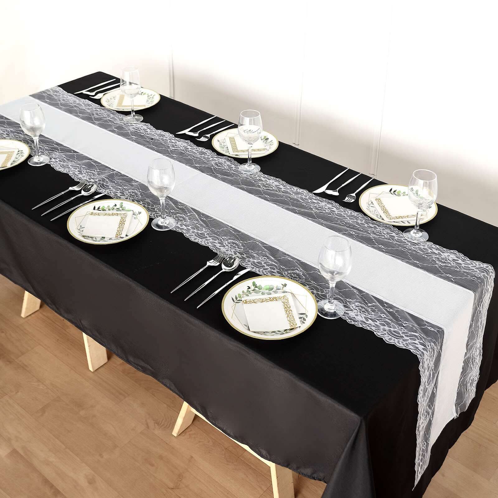 Faux Burlap Jute Table Runner 16"x108" White With Lace Edging - Rustic Farmhouse Tabletop Decor - Image 4