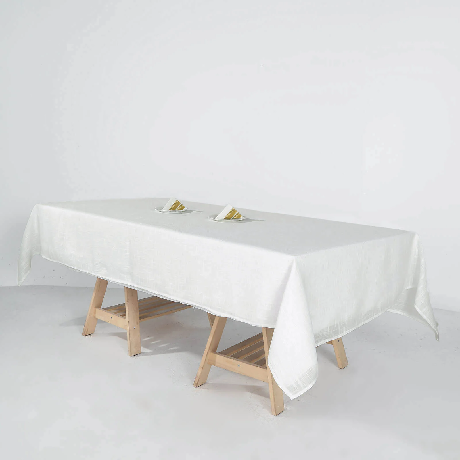 Faux Linen Rectangular Tablecloth 60"x102" White - Slubby Textured & Wrinkle Resistant Table Cover for Stylish Event Settings - Image 2