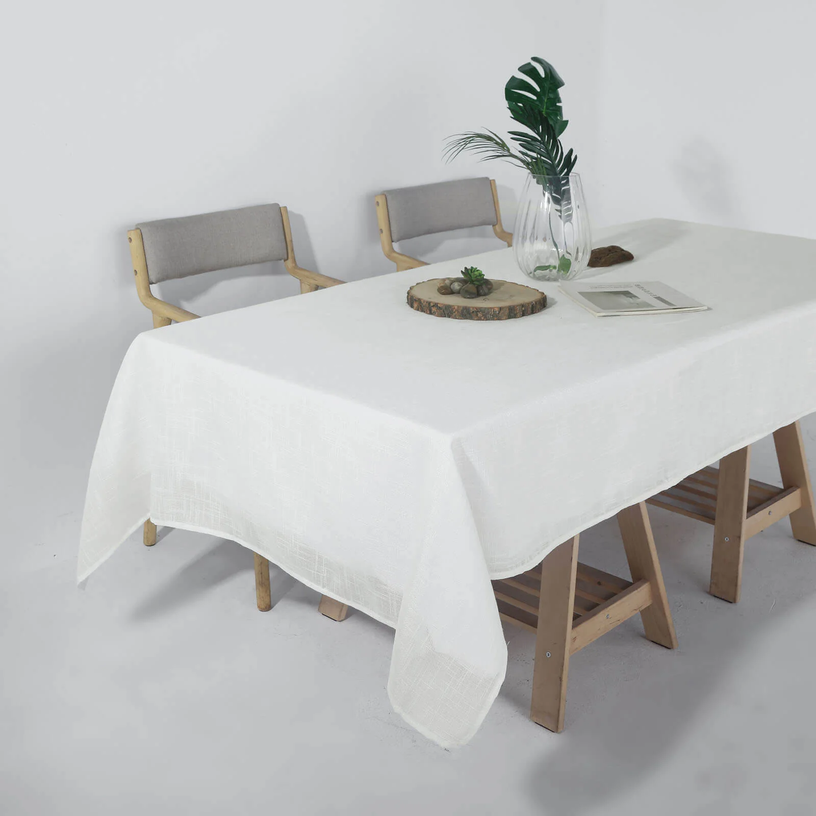 Faux Linen Rectangular Tablecloth 60"x102" White - Slubby Textured & Wrinkle Resistant Table Cover for Stylish Event Settings - Image 3