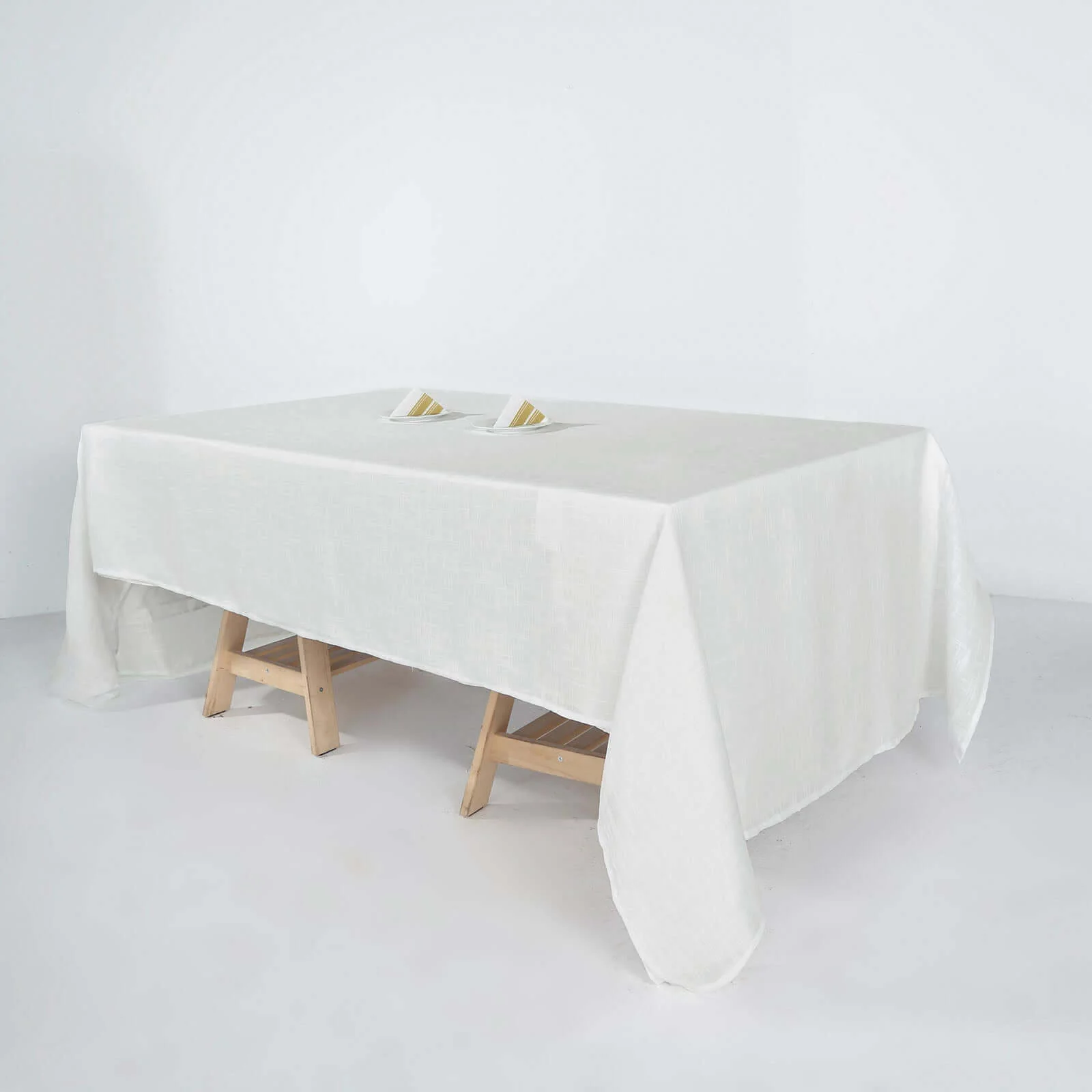 Faux Linen Rectangular Tablecloth 60"x126" White - Slubby Textured & Wrinkle Resistant Table Cover for Rustic Themed Events - Image 2