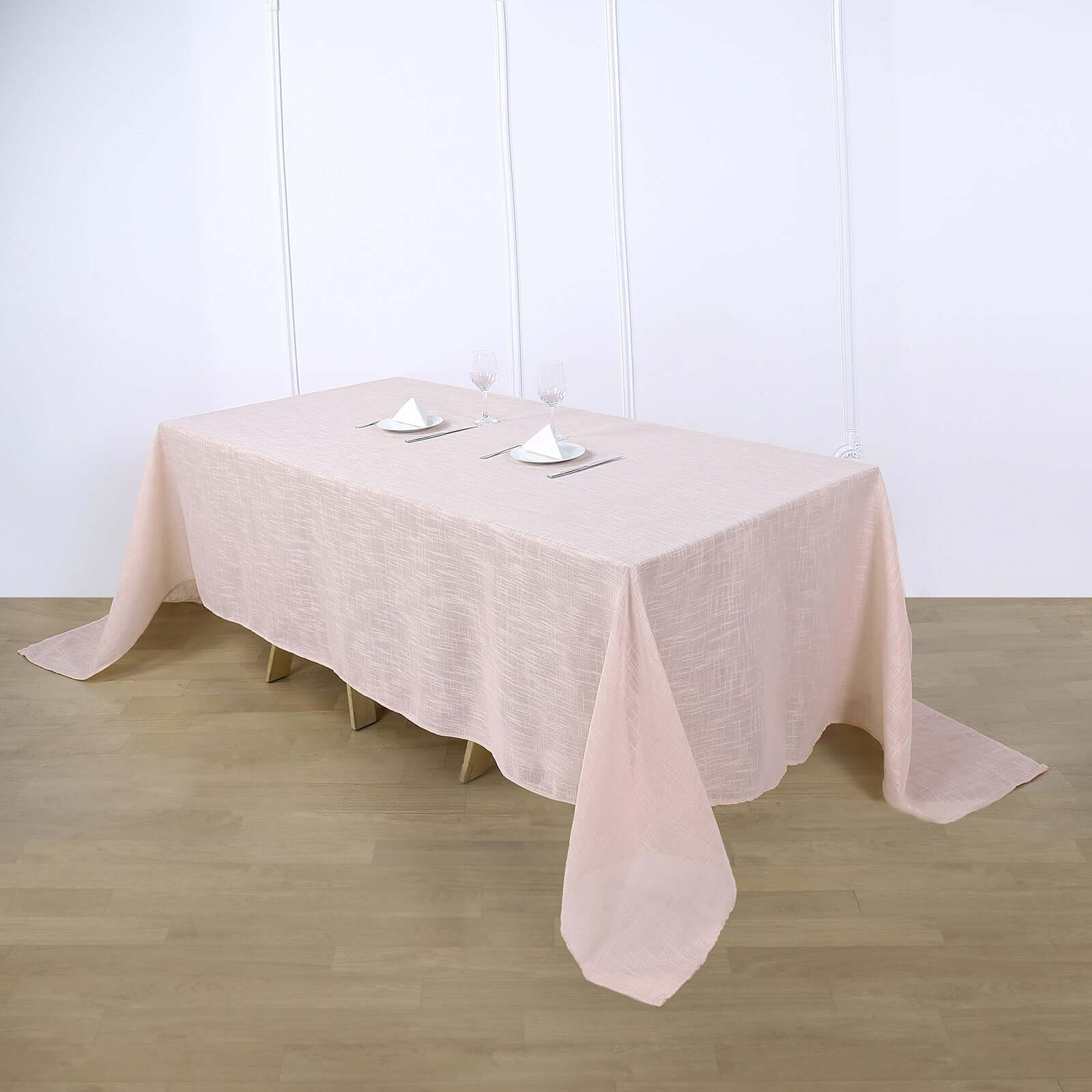 Faux Linen Rectangular Tablecloth 90"x132" Blush with Slubby Textured - Wrinkle Resistant & Seamless Table Cover - Image 7