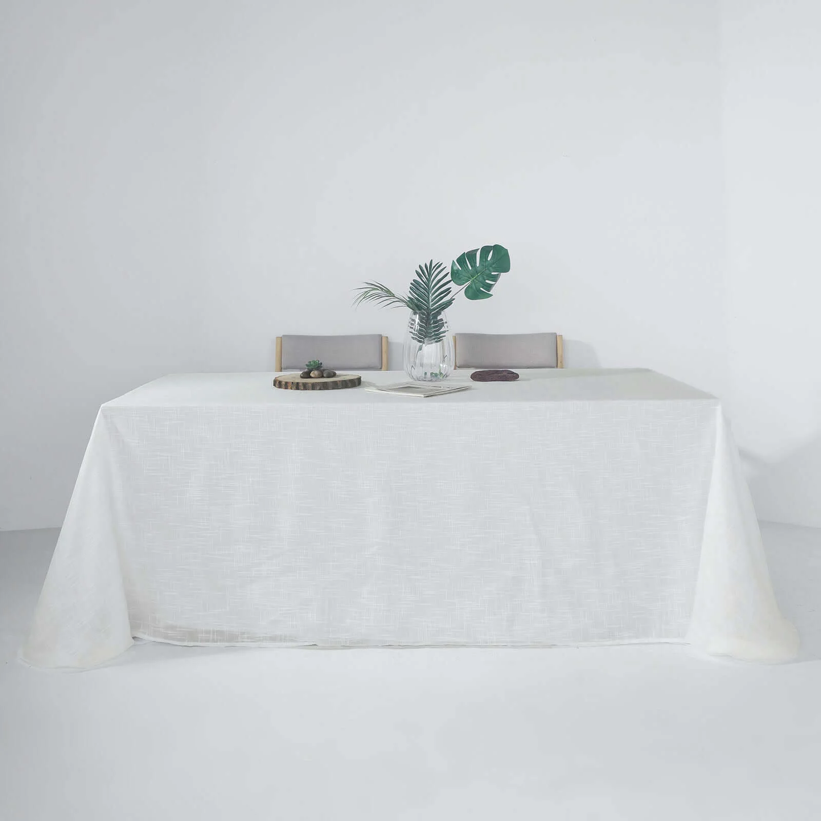 Faux Linen Rectangular Tablecloth 90"x132" White with Slubby Textured - Wrinkle Resistant & Seamless Table Cover for Boho Chic Party Settings - Image 4