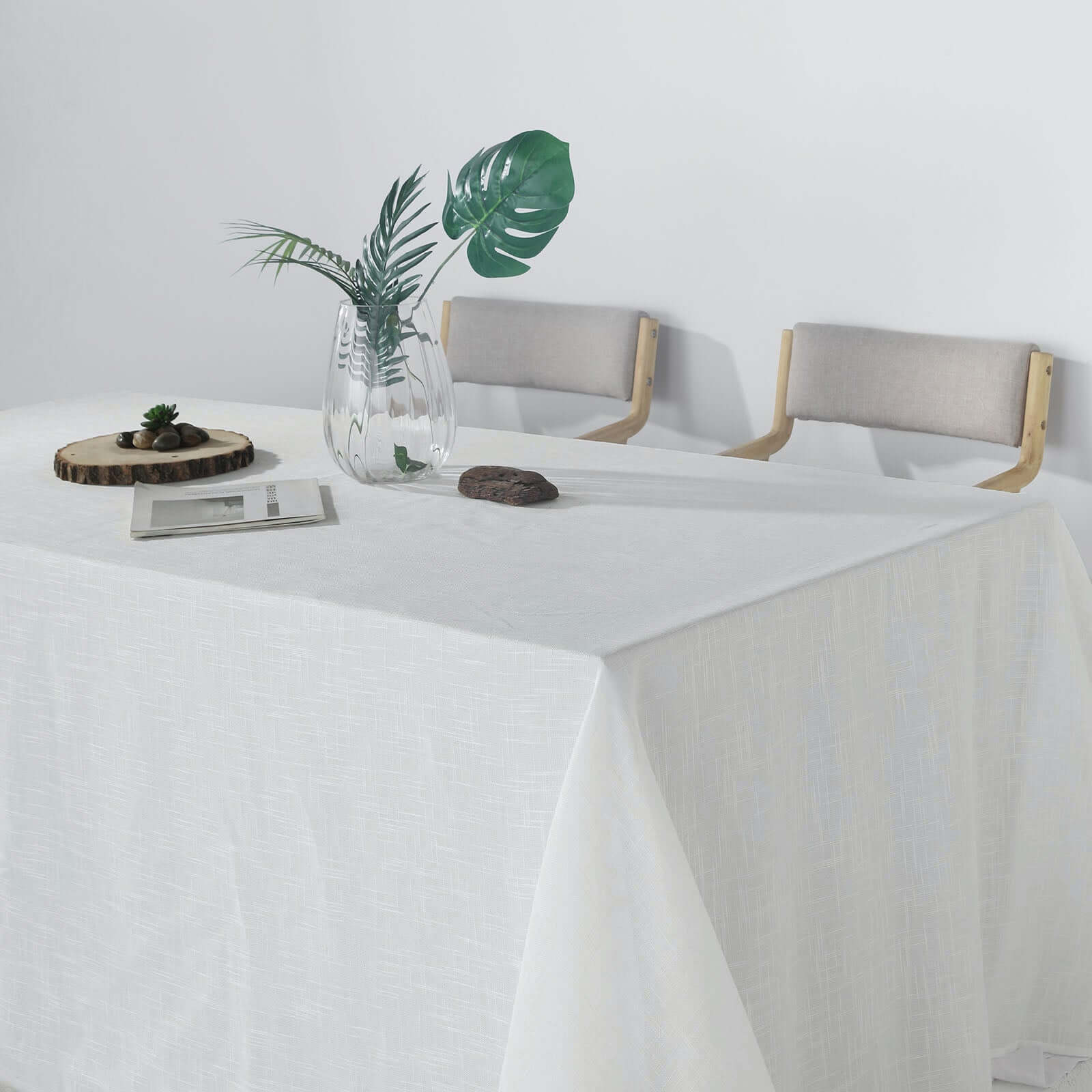 Faux Linen Rectangular Tablecloth 90"x132" White with Slubby Textured - Wrinkle Resistant & Seamless Table Cover for Boho Chic Party Settings - Image 5