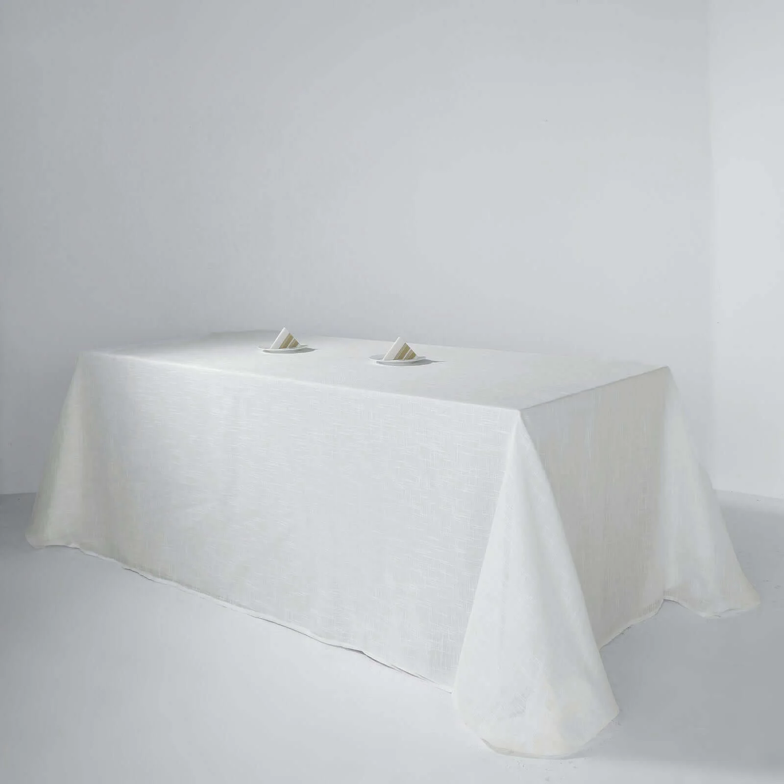 Faux Linen Rectangular Tablecloth 90"x132" White with Slubby Textured - Wrinkle Resistant & Seamless Table Cover for Boho Chic Party Settings - Image 6