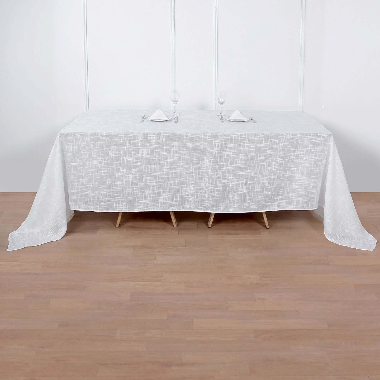 Faux Linen Rectangular Tablecloth 90"x156" White with Slubby Textured - Wrinkle Resistant & Seamless Table Cover for Boho Chic Events - Image 2