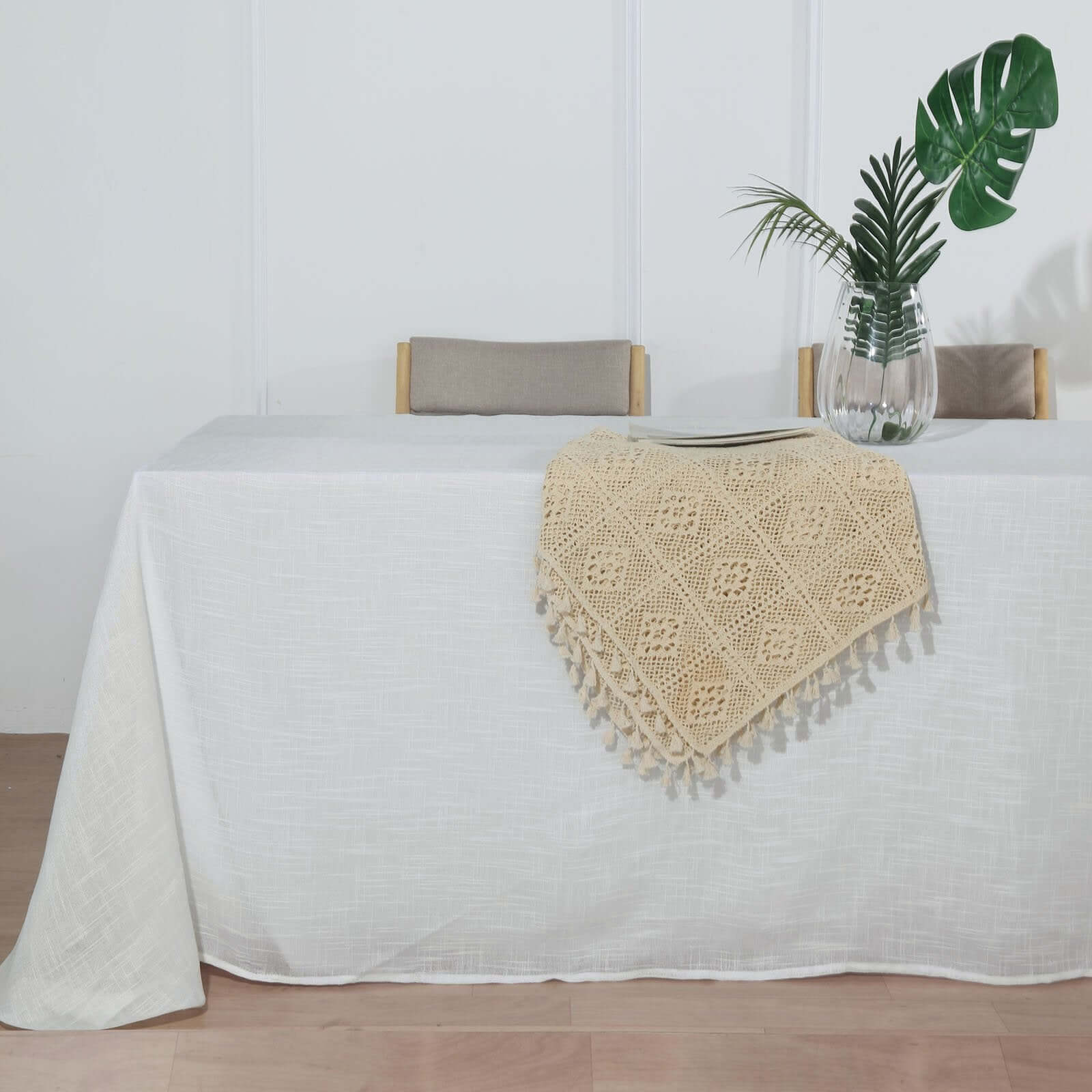 Faux Linen Rectangular Tablecloth 90"x156" White with Slubby Textured - Wrinkle Resistant & Seamless Table Cover for Boho Chic Events - Image 3