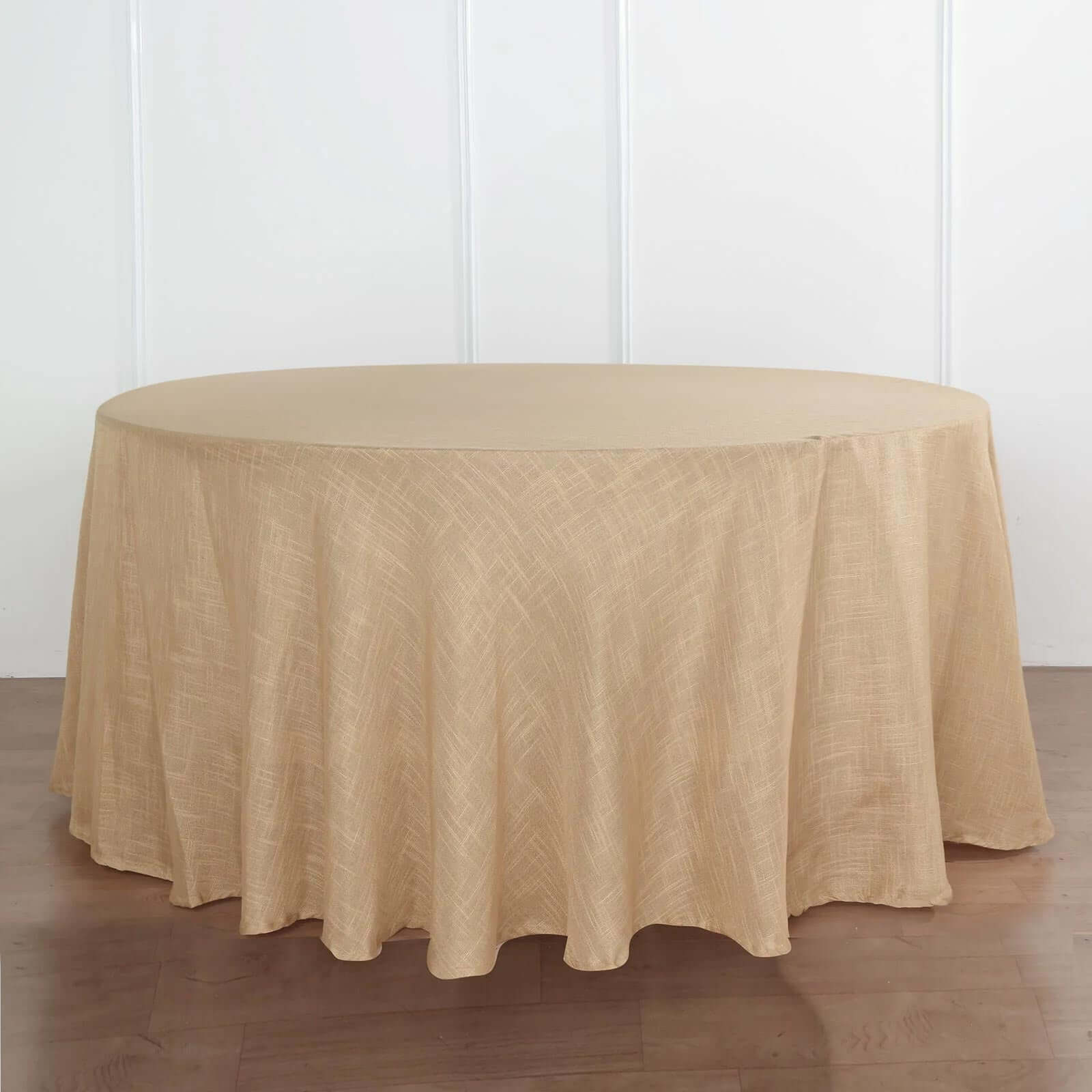 Faux Linen Round Tablecloth 120" Natural with Slubby Textured - Wrinkle Resistant & Seamless Table Cover