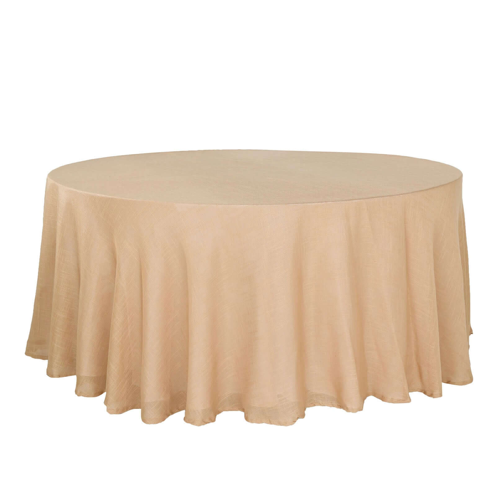 Faux Linen Round Tablecloth 120" Natural with Slubby Textured - Wrinkle Resistant & Seamless Table Cover - Image 6