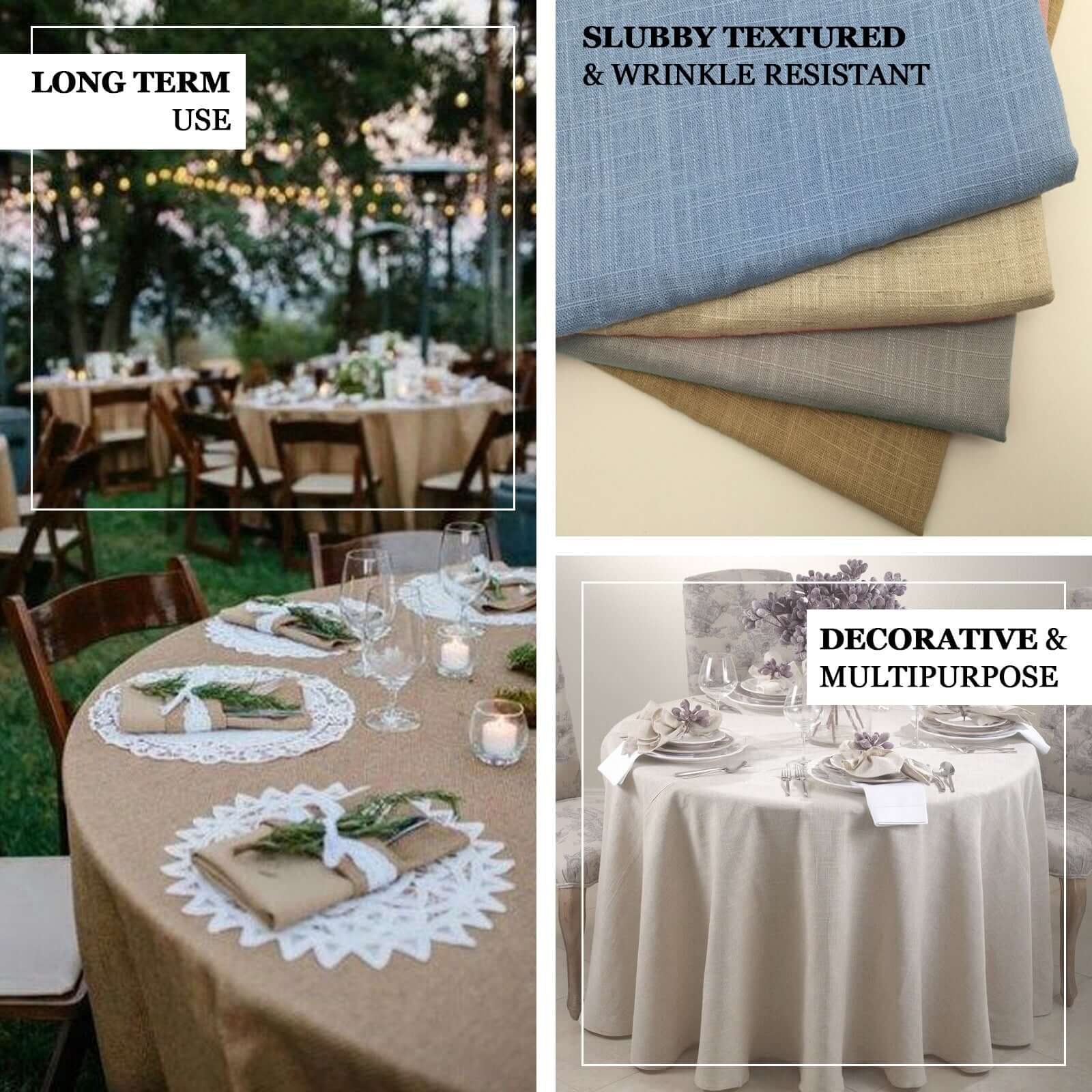Faux Linen Round Tablecloth 120" White with Slubby Textured - Wrinkle Resistant & Seamless Table Cover for Rustic Events - Image 3
