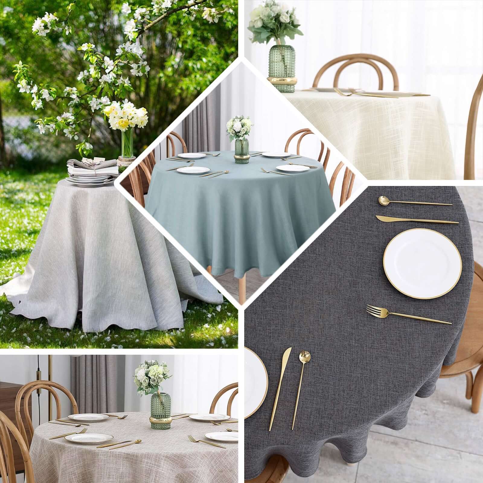 Faux Linen Round Tablecloth 120" White with Slubby Textured - Wrinkle Resistant & Seamless Table Cover for Rustic Events - Image 4