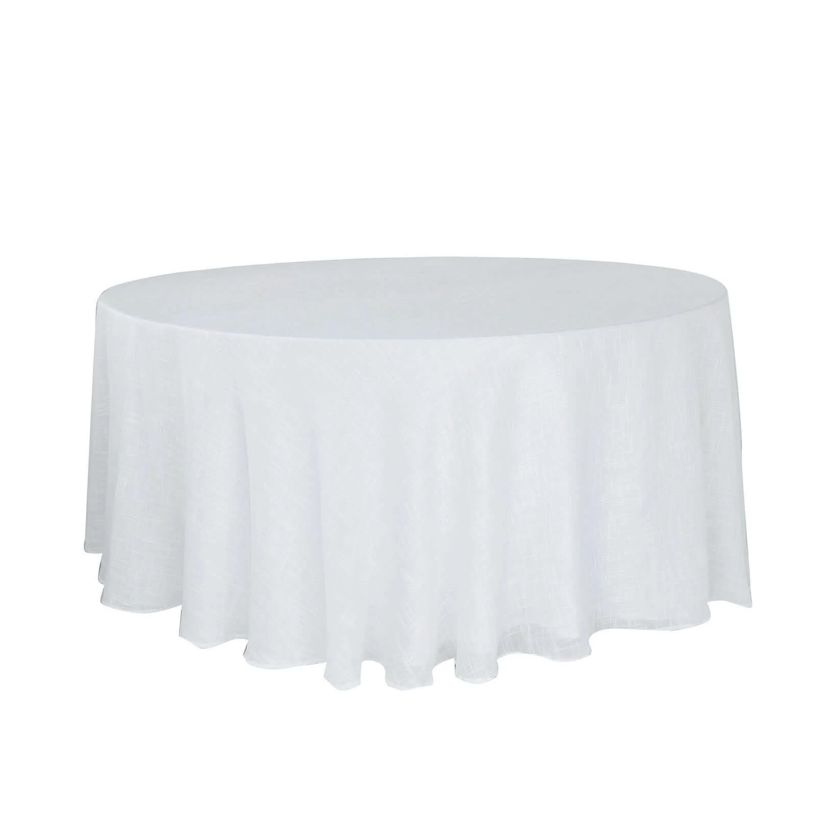 Faux Linen Round Tablecloth 120" White with Slubby Textured - Wrinkle Resistant & Seamless Table Cover for Rustic Events - Image 6