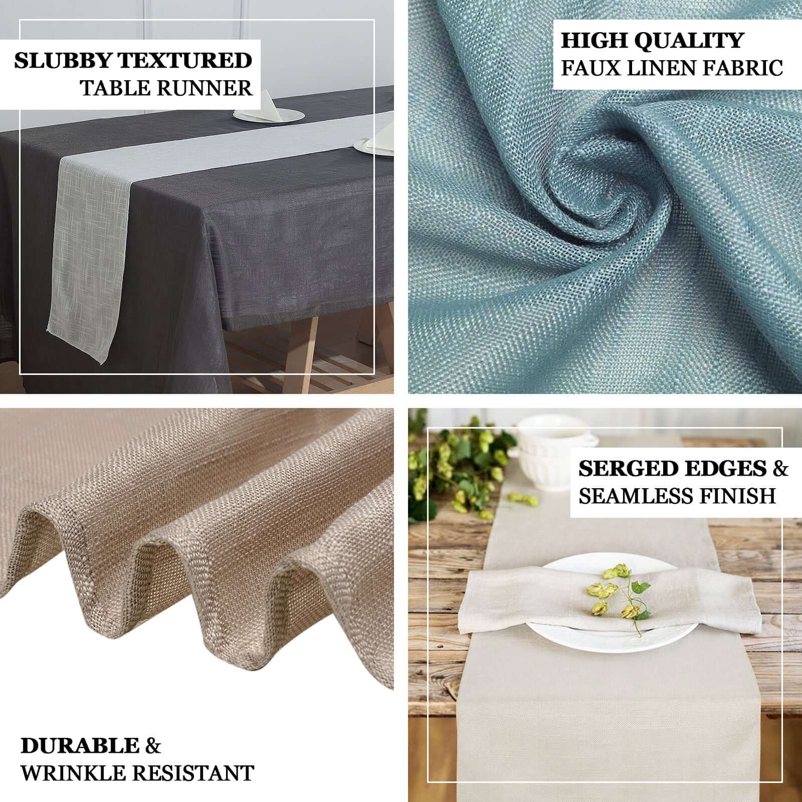 Faux Linen Table Runner 12"x108" Ivory - Slubby Textured Table Decor - Image 3