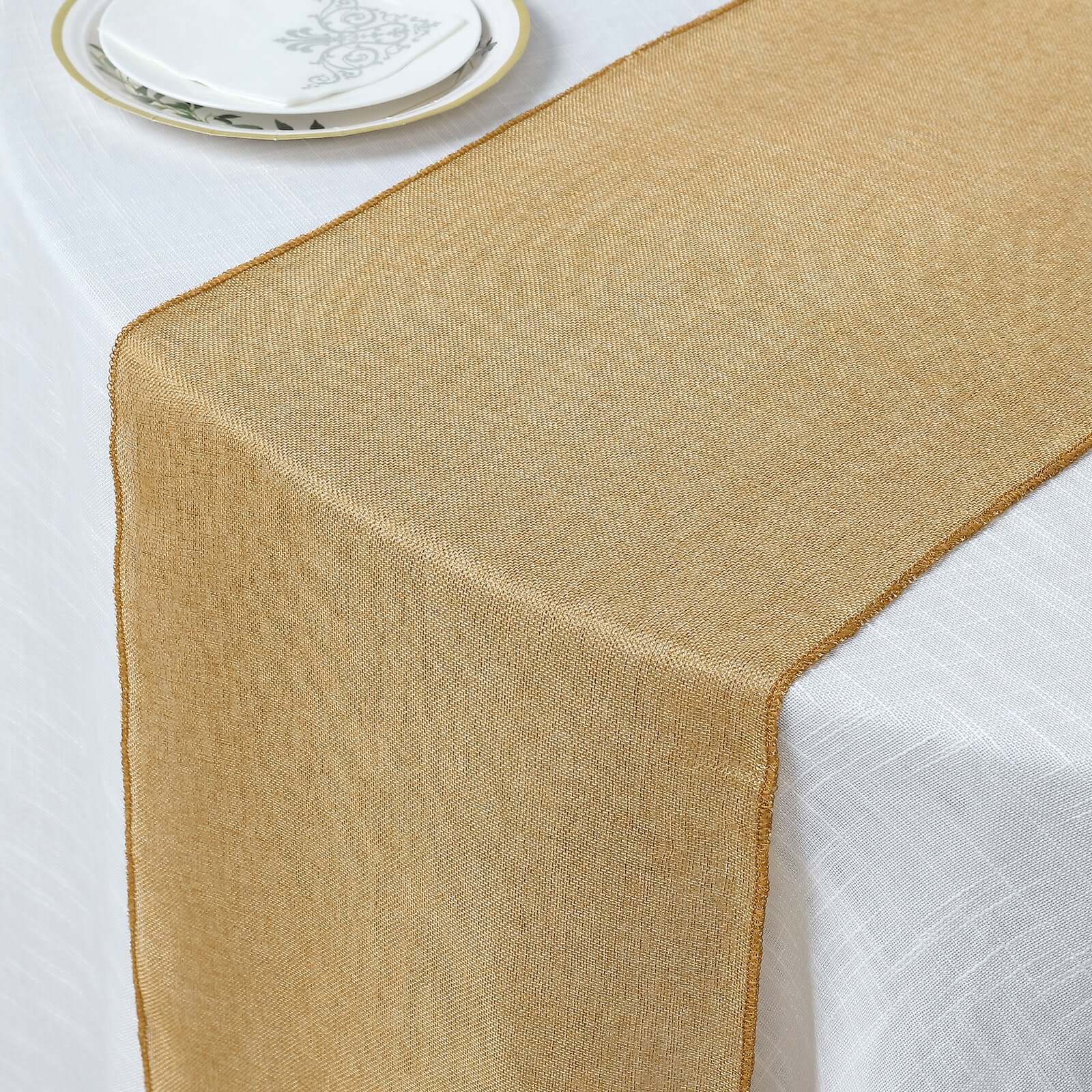 Faux Linen Table Runner 14"x108" Gold - Rustic Farmhouse Tabletop Decor - Image 10