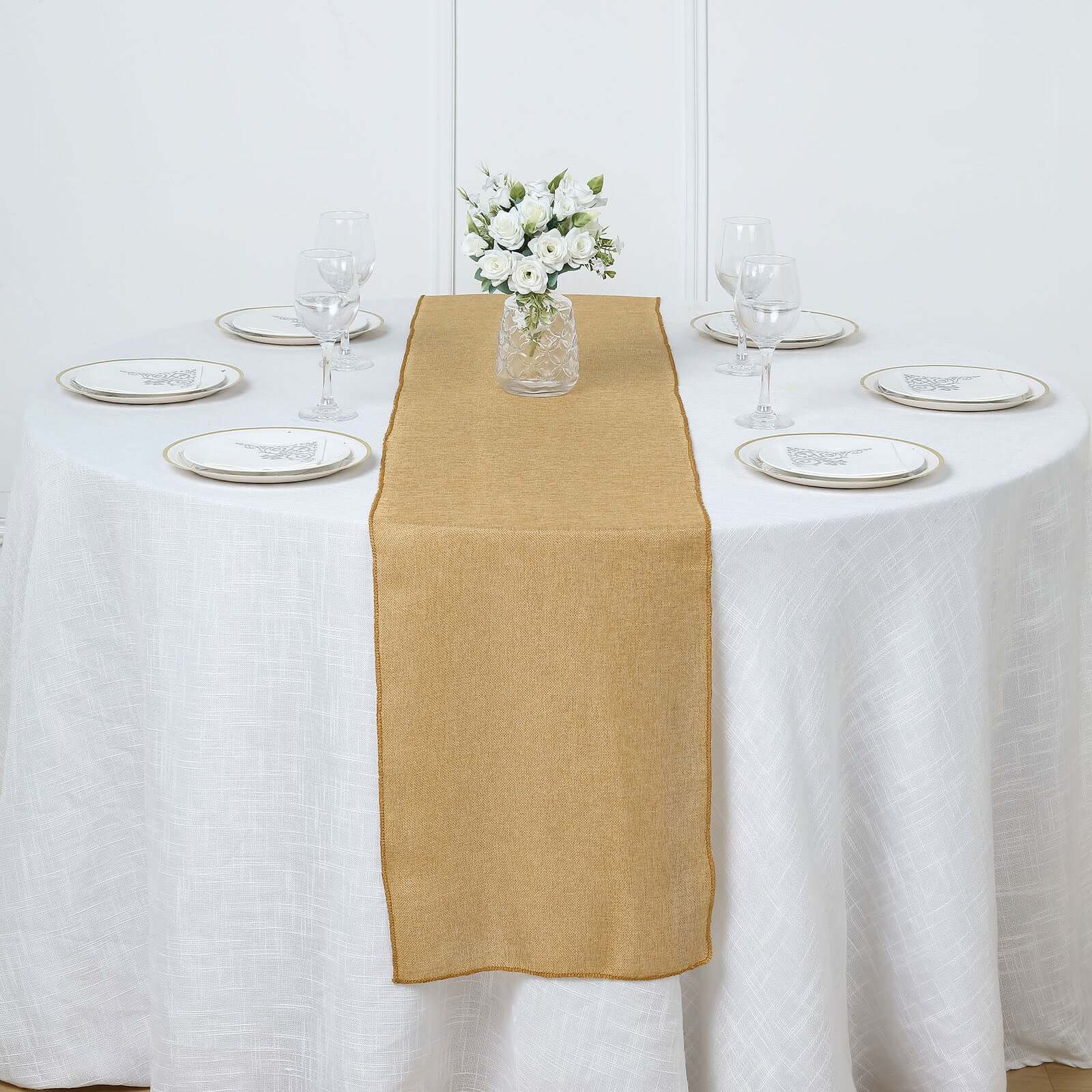 Faux Linen Table Runner 14"x108" Gold - Rustic Farmhouse Tabletop Decor - Image 5